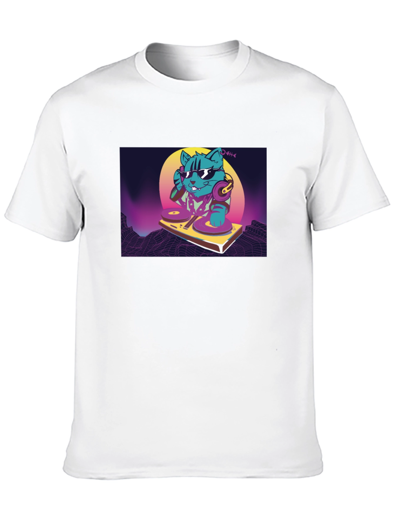 DJ Cat Graphic T-Shirt - Black Retro Style