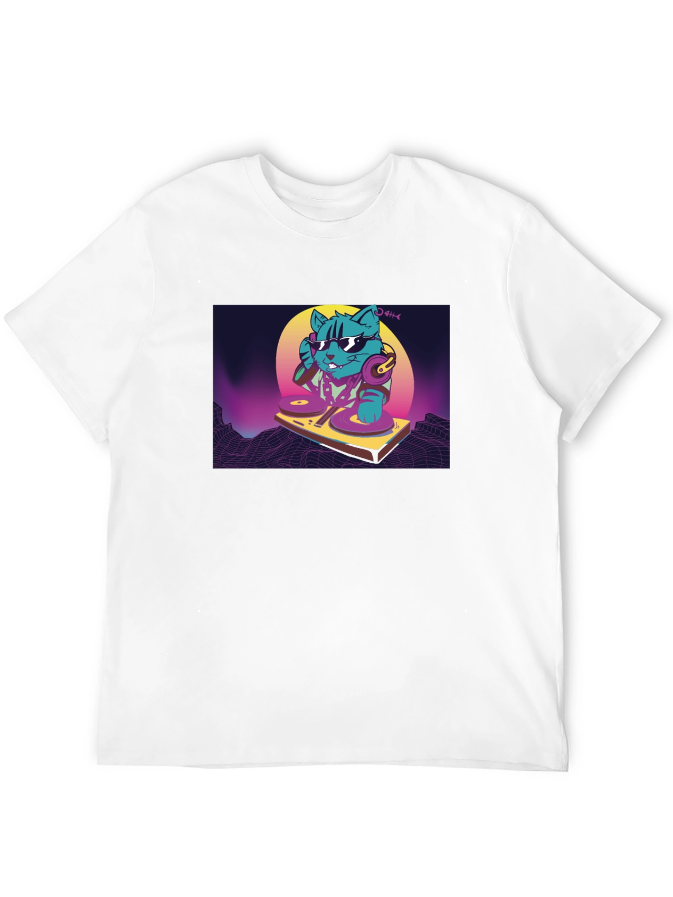 DJ Cat Graphic T-Shirt - Black Retro Style