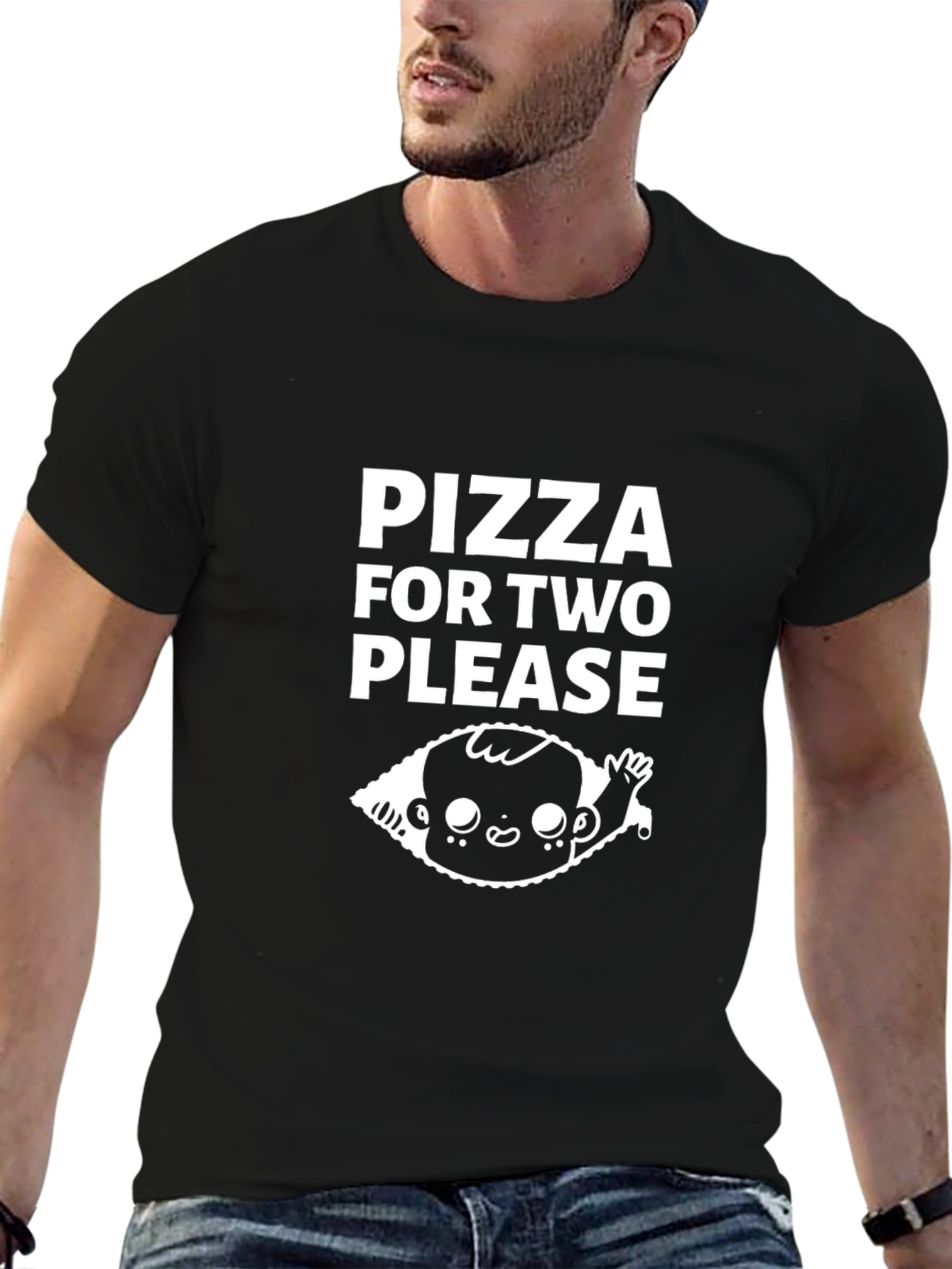 Pizza For Two Please Black Graphic Tee
