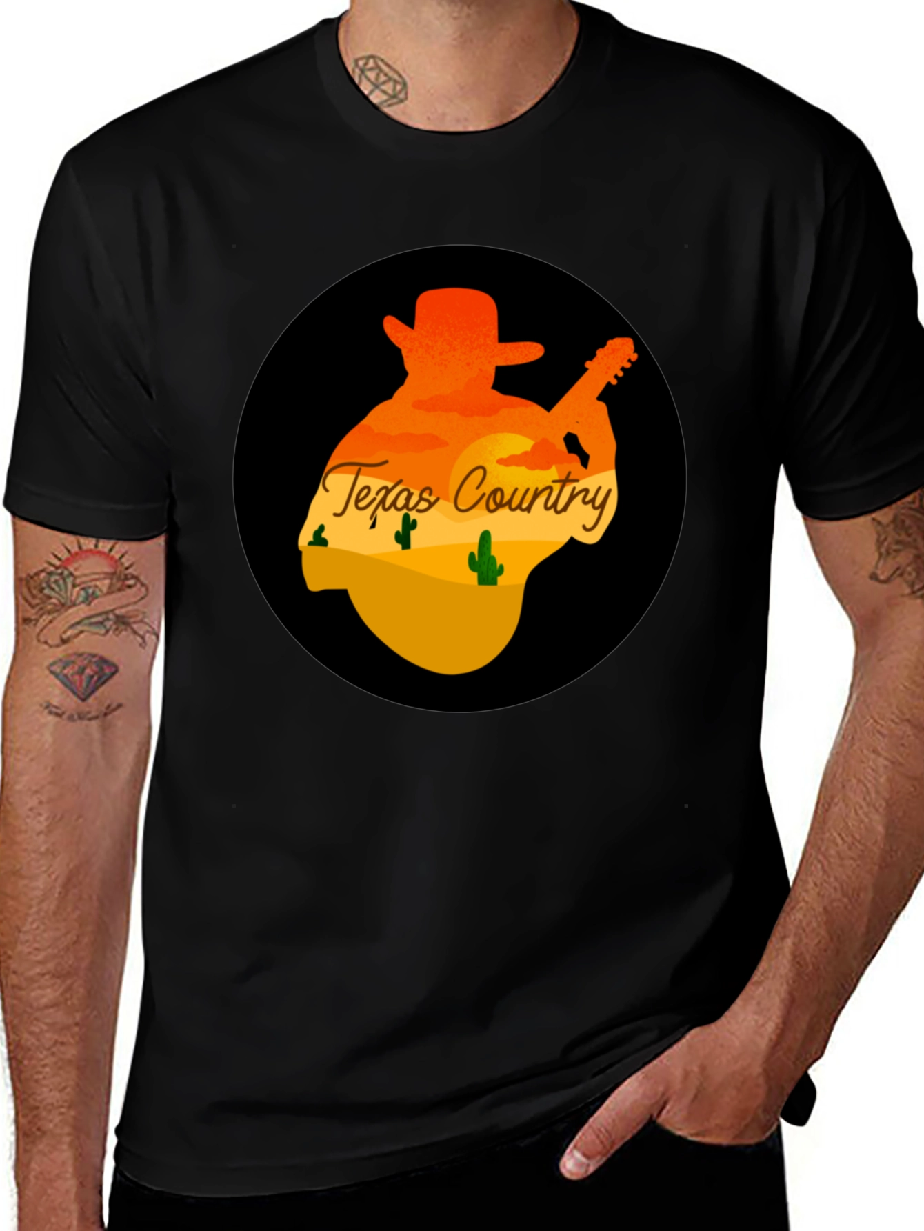 Texas Country Guitar Player Graphic Tee - Black
