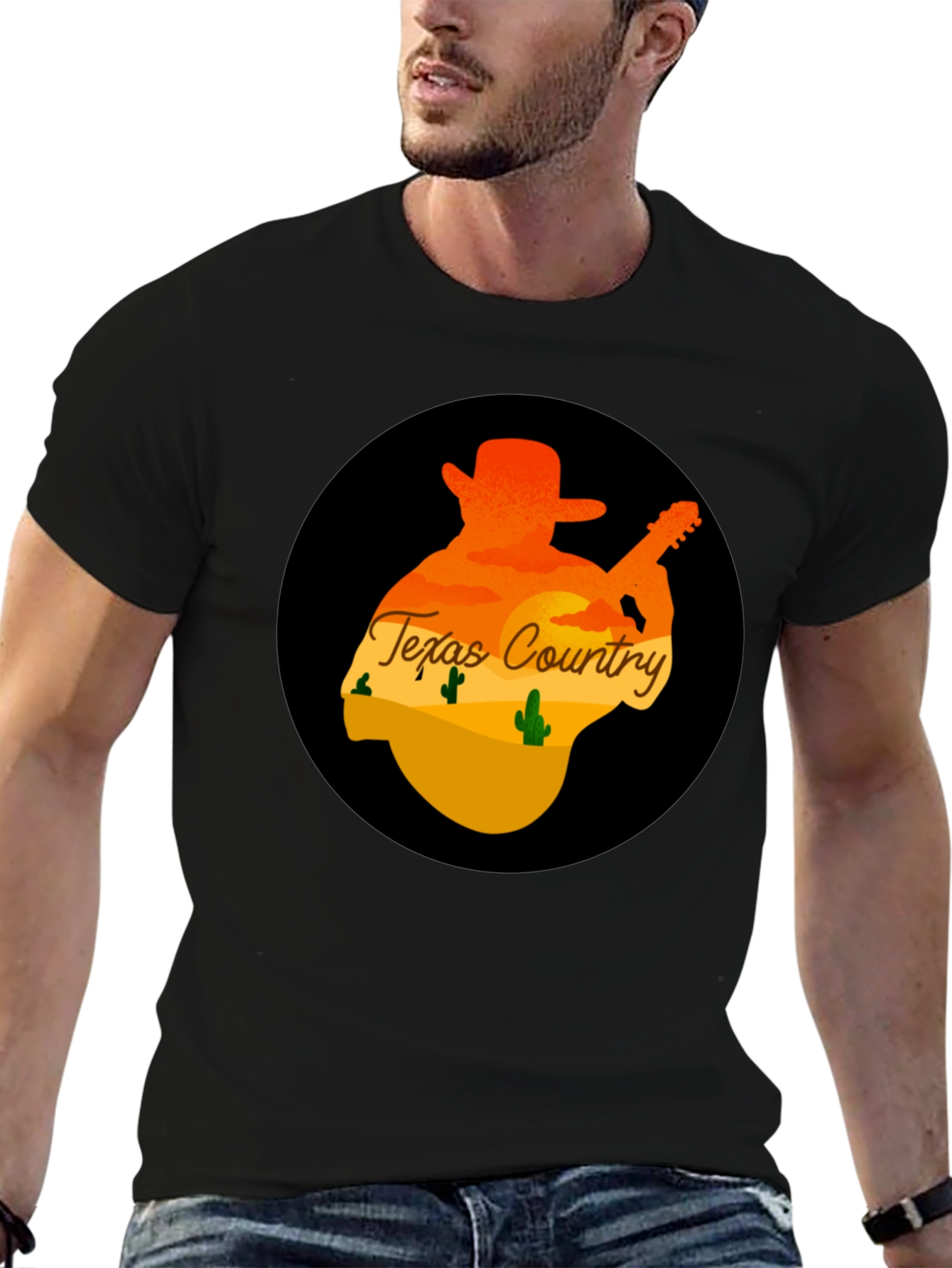 Texas Country Guitar Player Graphic Tee - Black
