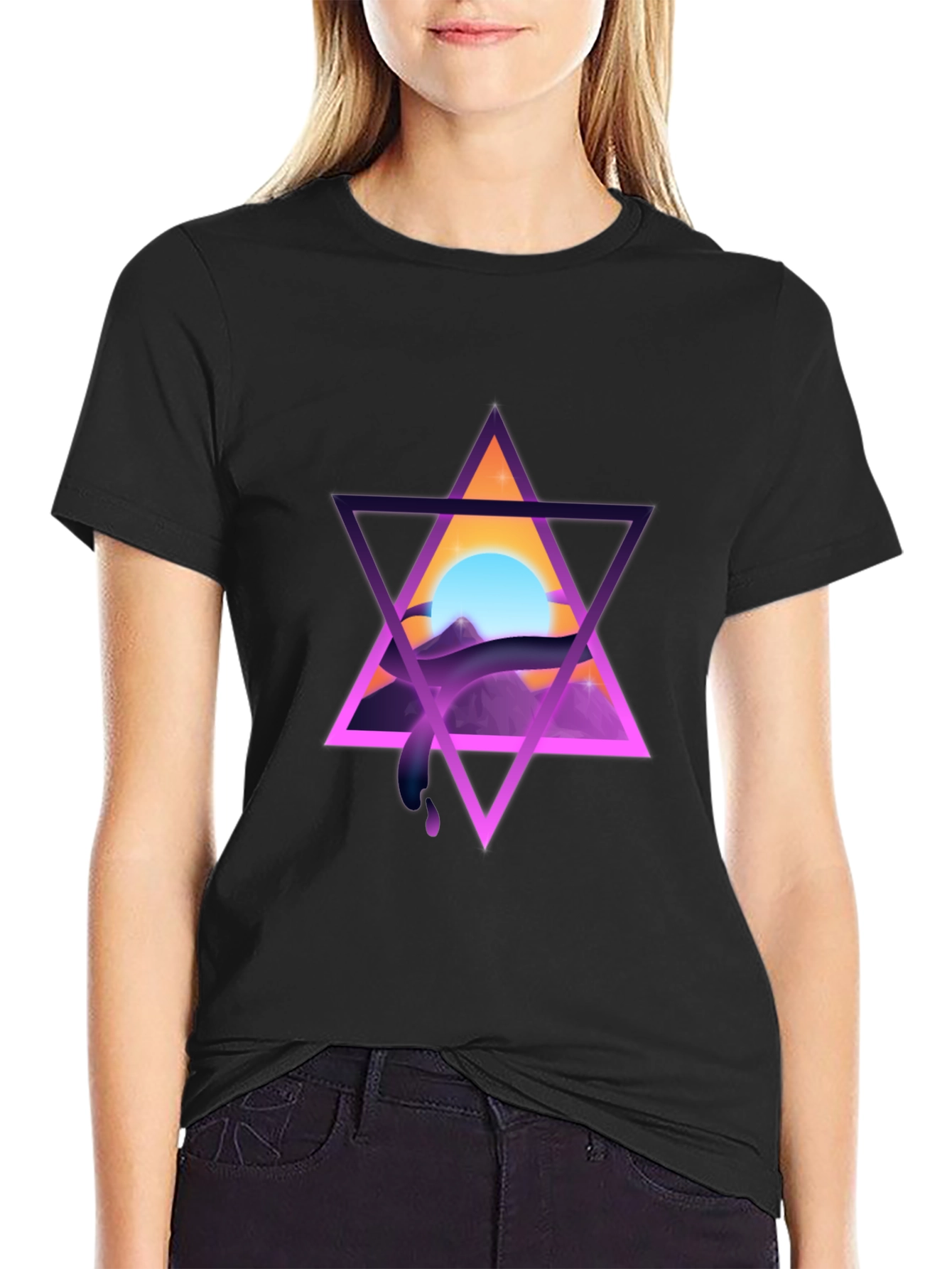 Retro Triangle Graphic Tee - Black