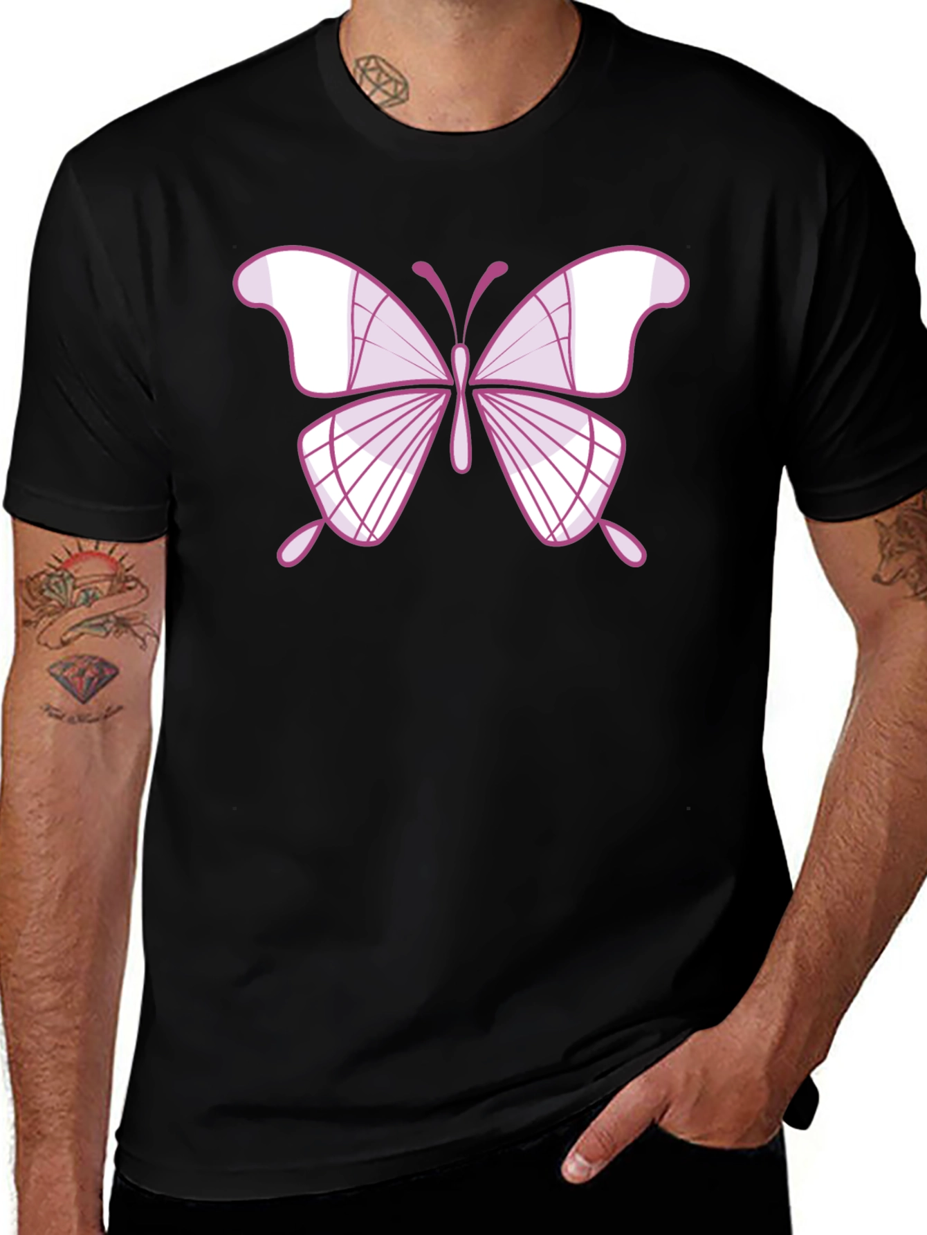 Butterfly Graphic Tee - Stylish Mens Black T-Shirt