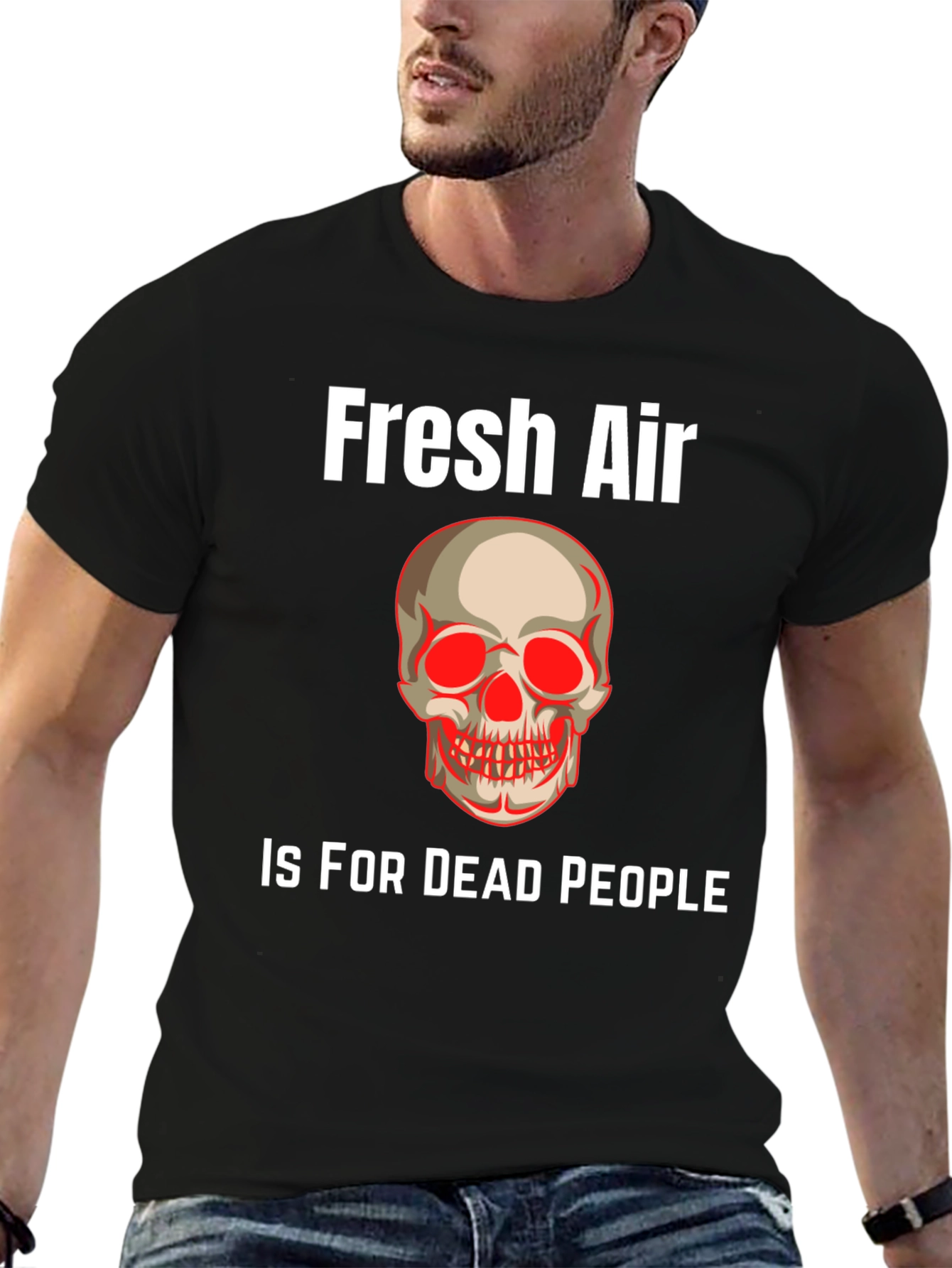 Fresh Air Dead People Skull Graphic Tee - Black