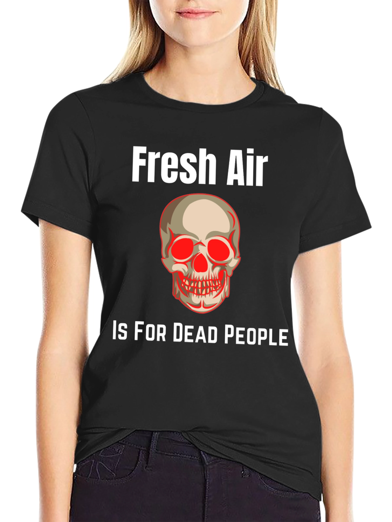 Fresh Air Dead People Skull Graphic Tee - Black