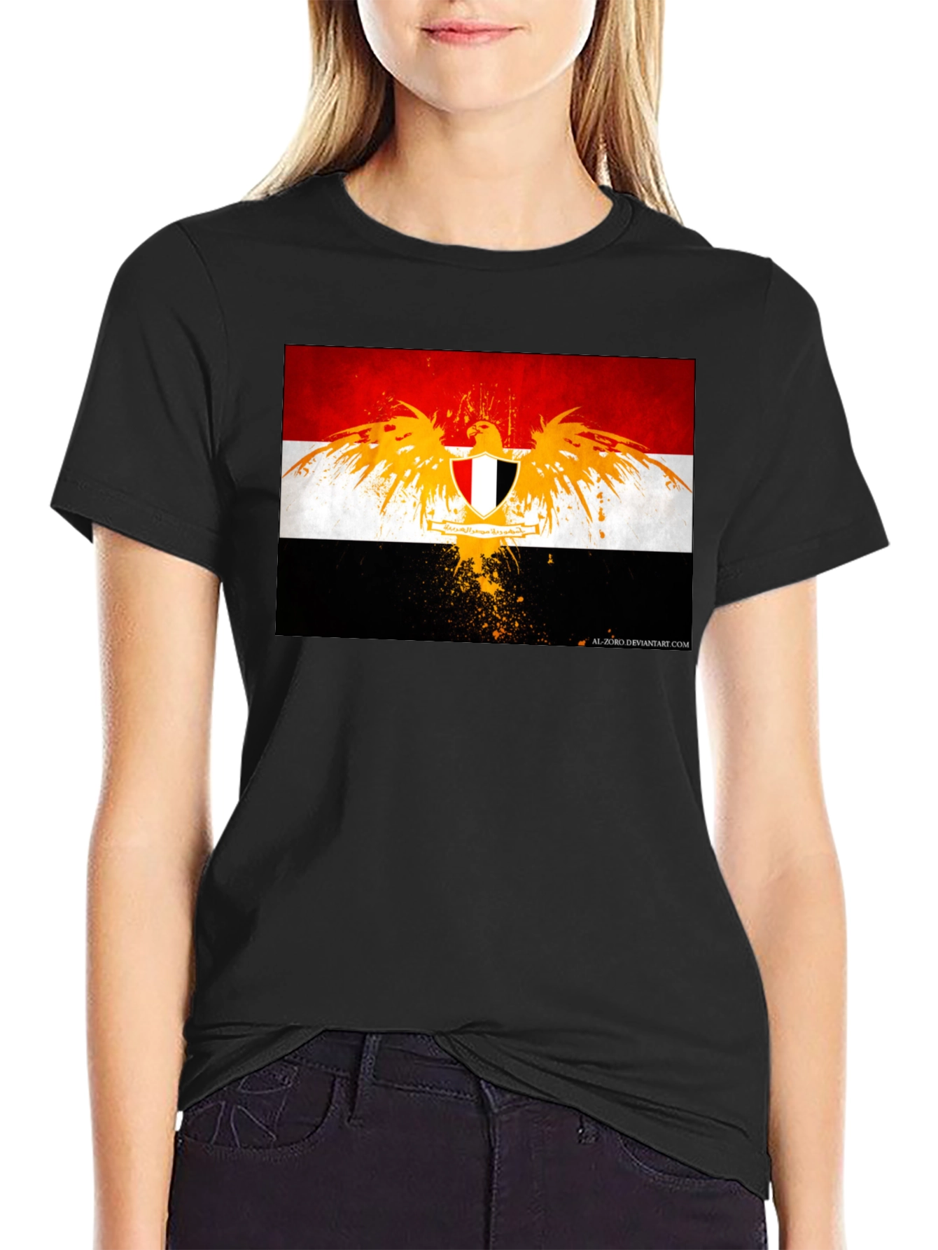 Egypt Flag Eagle Graphic T-Shirt - Black
