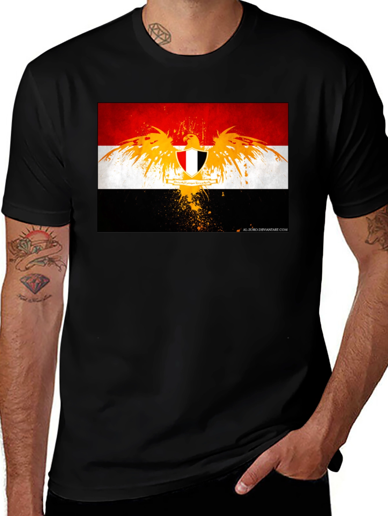 Egypt Flag Eagle Graphic T-Shirt - Black