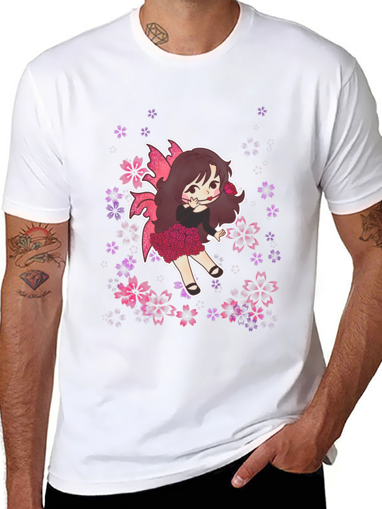 Whimsical Fairy Graphic Tee - Black Cotton Blend