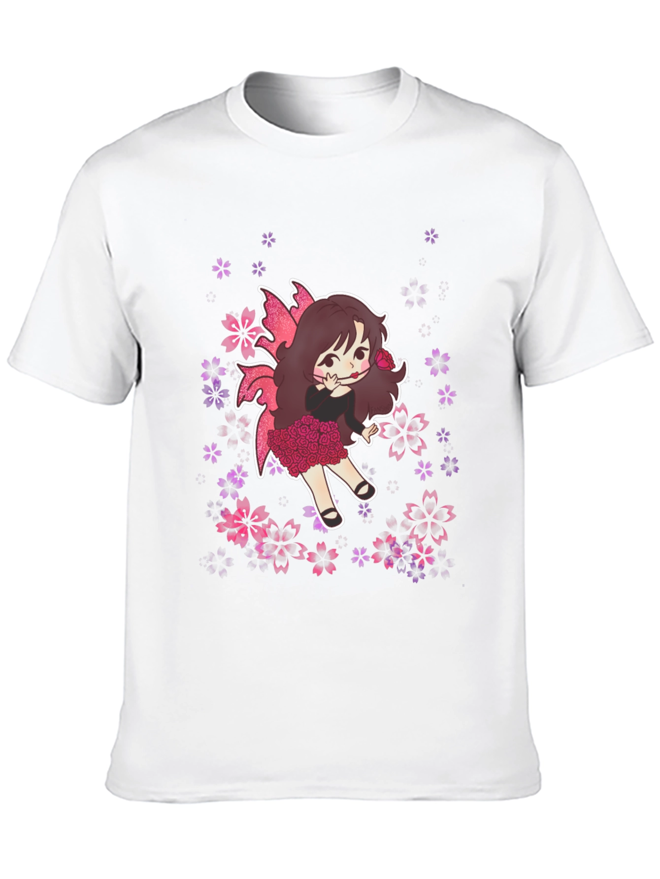 Whimsical Fairy Graphic Tee - Black Cotton Blend