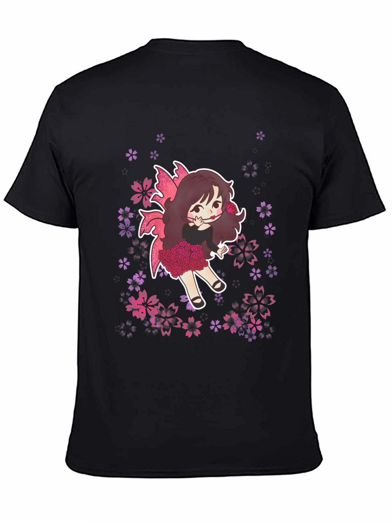 Whimsical Fairy Graphic Tee - Black Cotton Blend