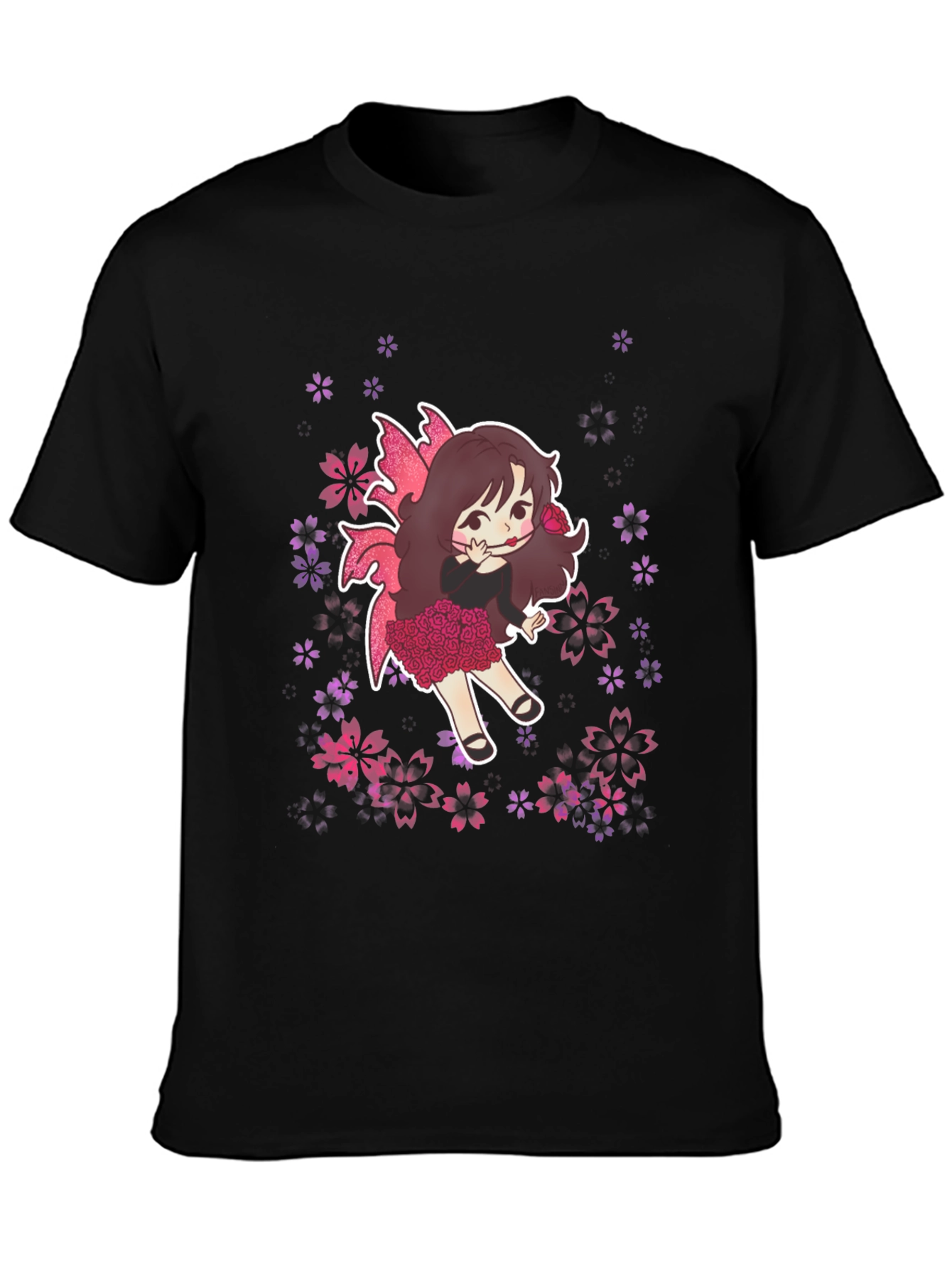 Whimsical Fairy Graphic Tee - Black Cotton Blend