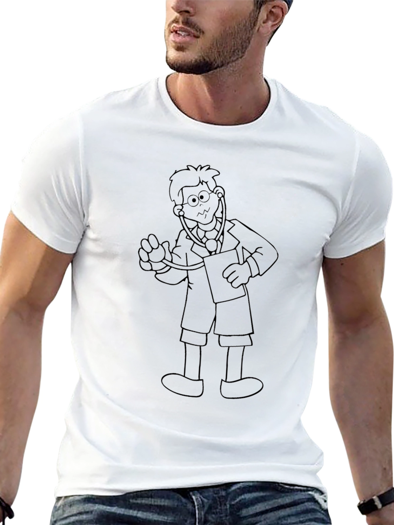 Cartoon Doctor Outline Mens T-Shirt