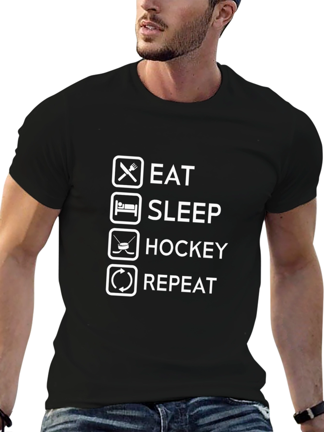 Eat Sleep Hockey Repeat Black T-Shirt