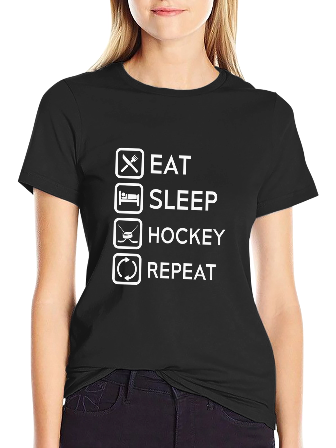 Eat Sleep Hockey Repeat Black T-Shirt