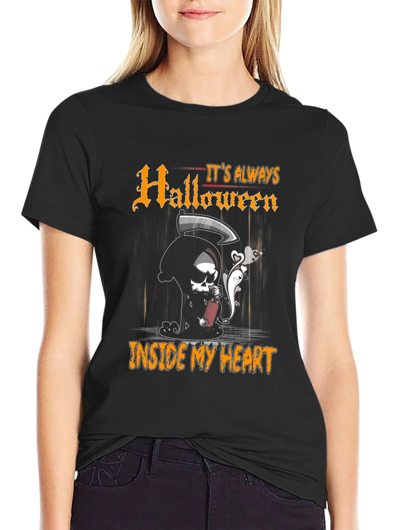 Halloween Heart T-Shirt - Grim Reaper Design