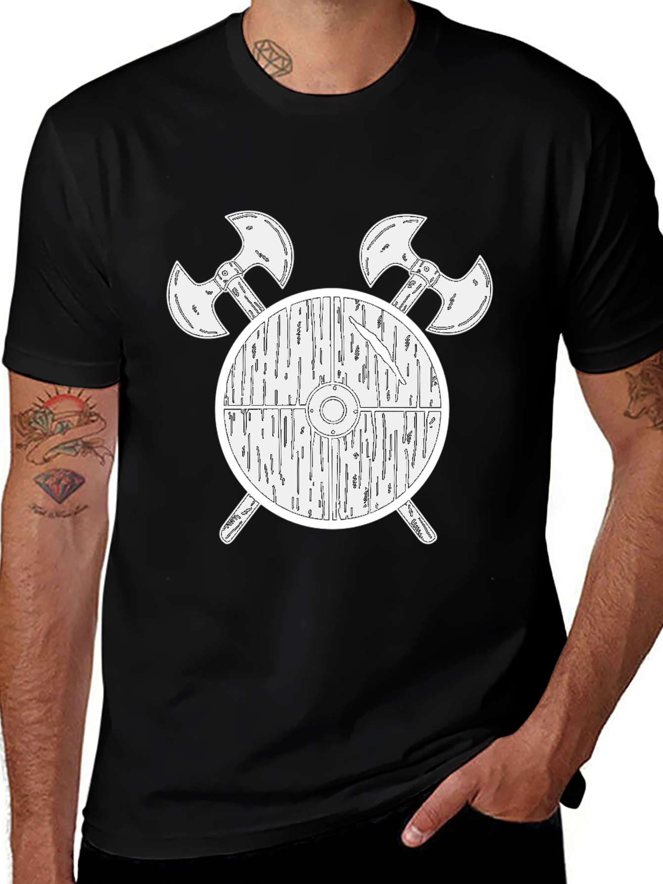 Viking Shield & Axes Graphic Tee - Black