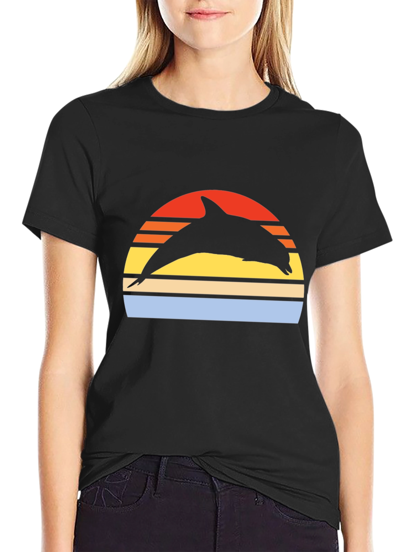 Retro Dolphin Sunset Graphic Tee