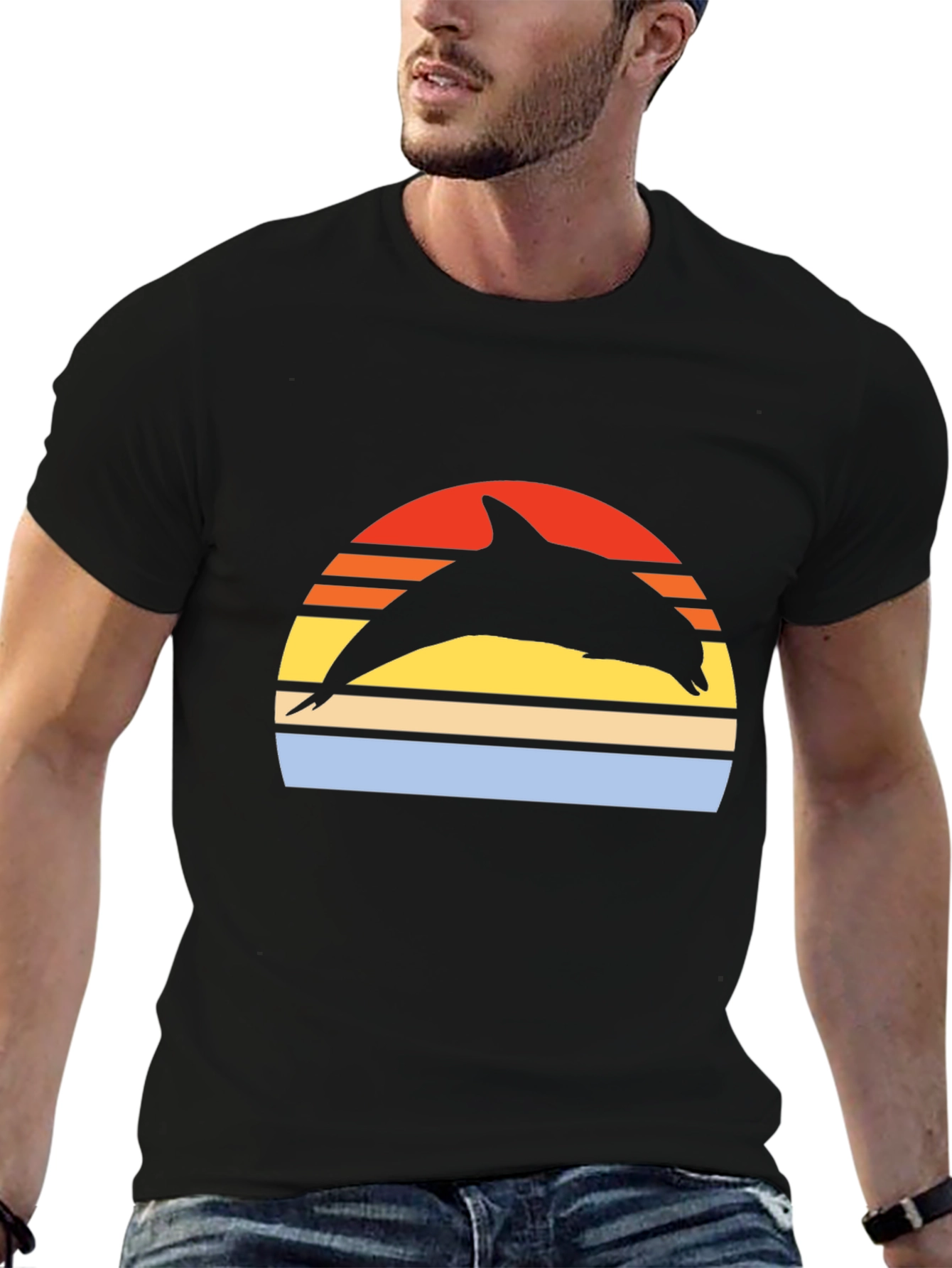 Retro Dolphin Sunset Graphic Tee