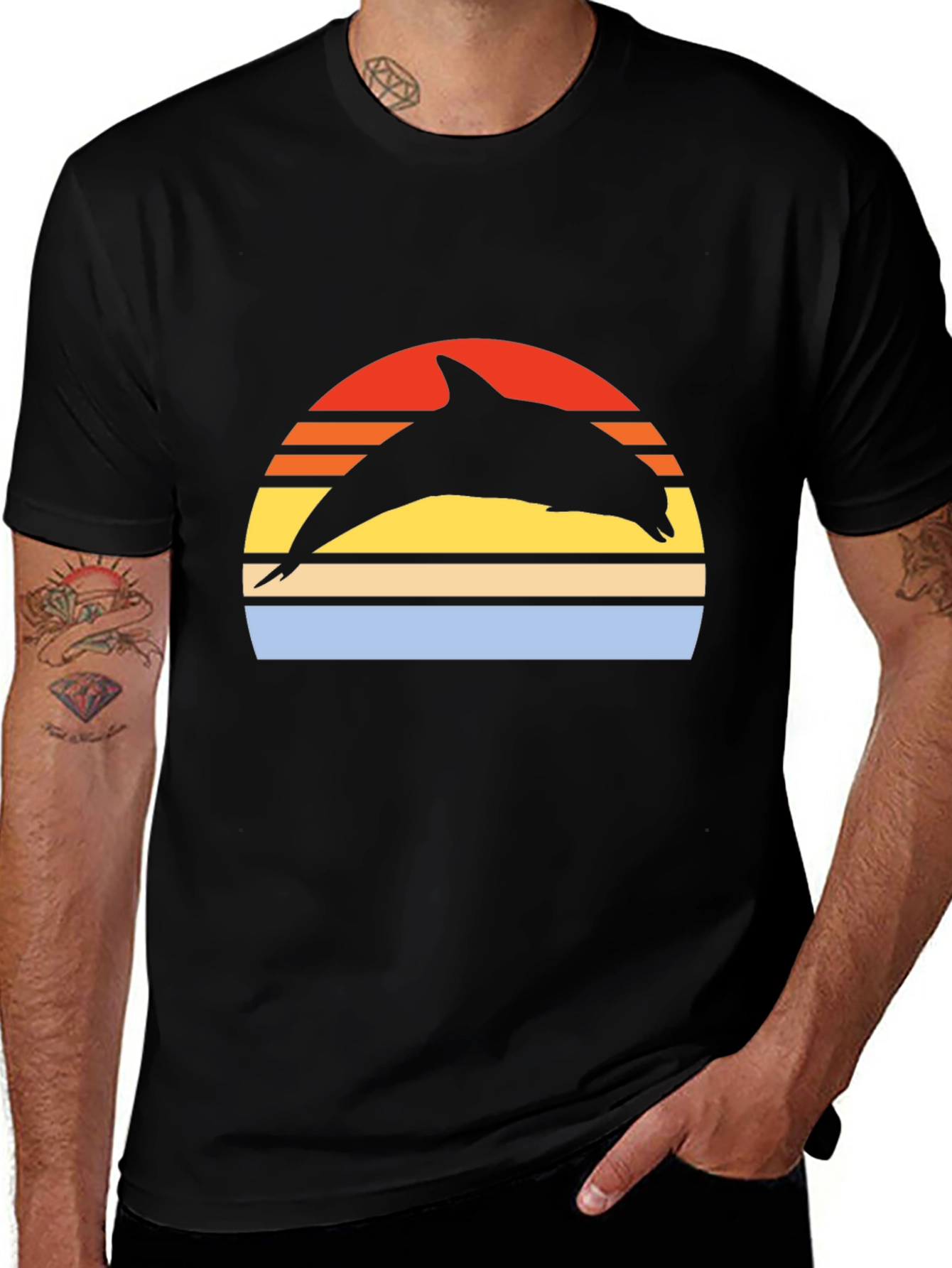 Retro Dolphin Sunset Graphic Tee
