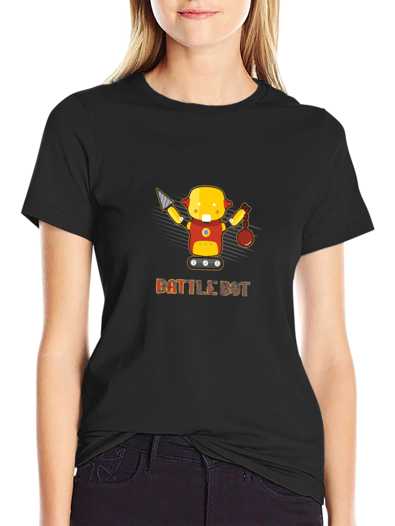Battle Bot Graphic Tee - Black Cotton T-Shirt
