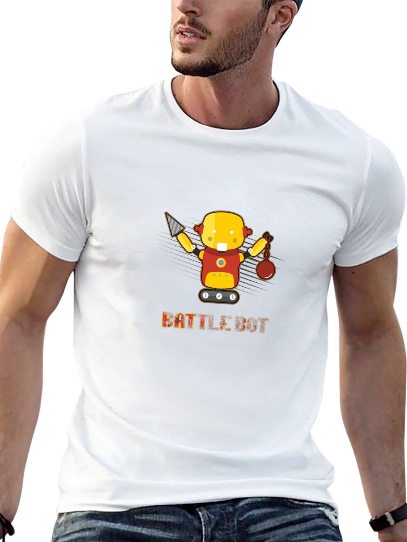Battle Bot Graphic Tee - Black Cotton T-Shirt