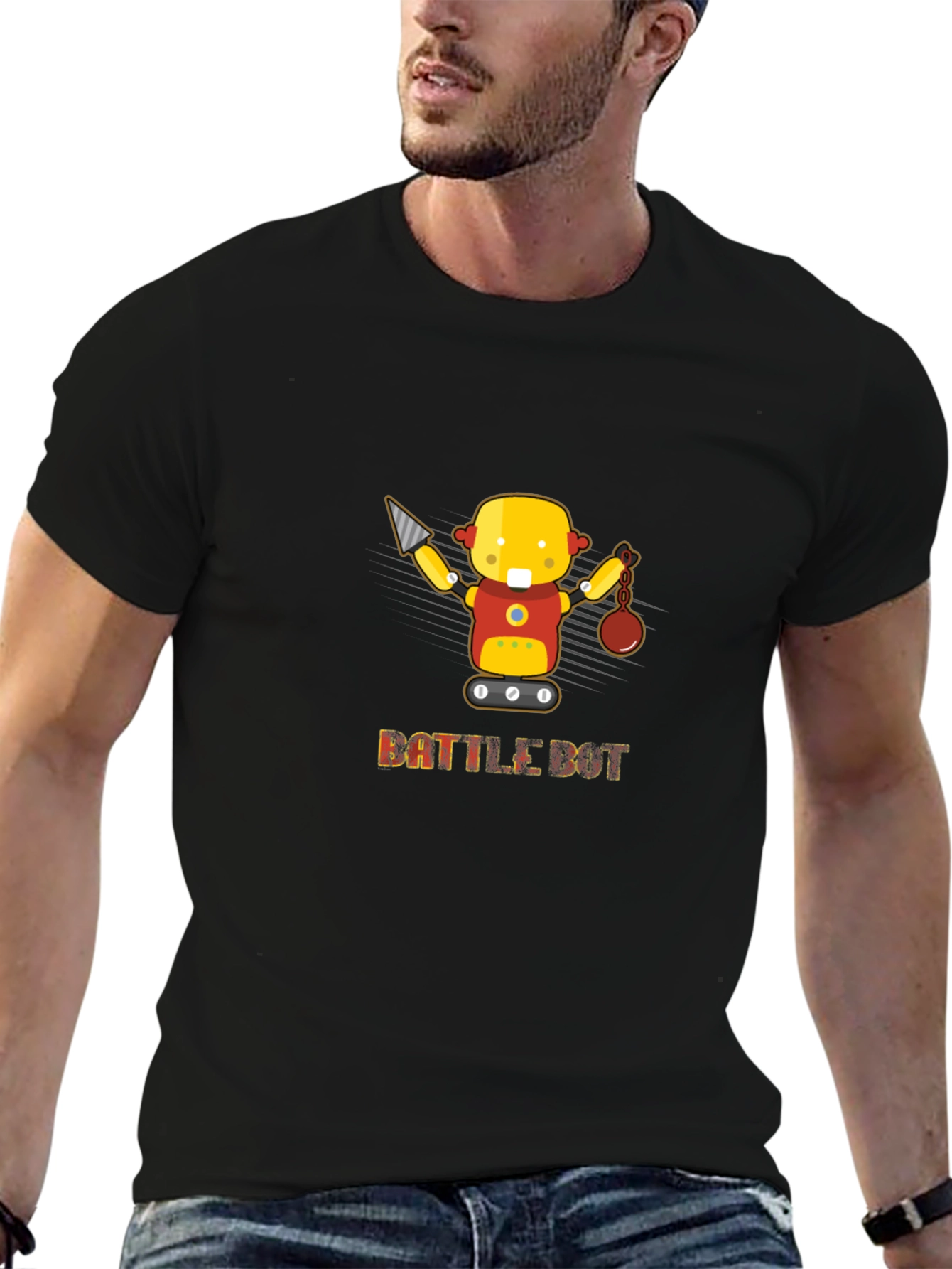 Battle Bot Graphic Tee - Black Cotton T-Shirt