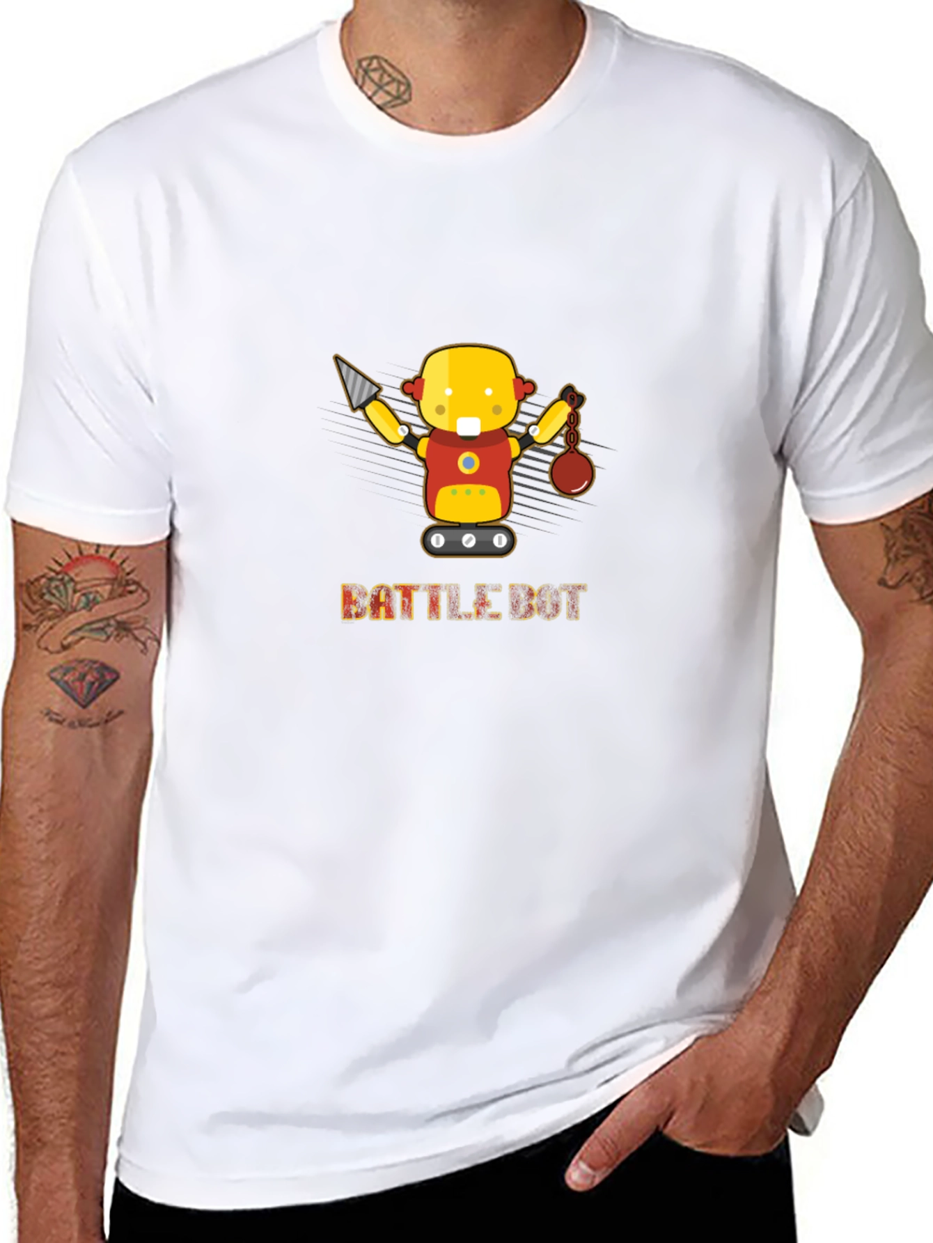 Battle Bot Graphic Tee - Black Cotton T-Shirt