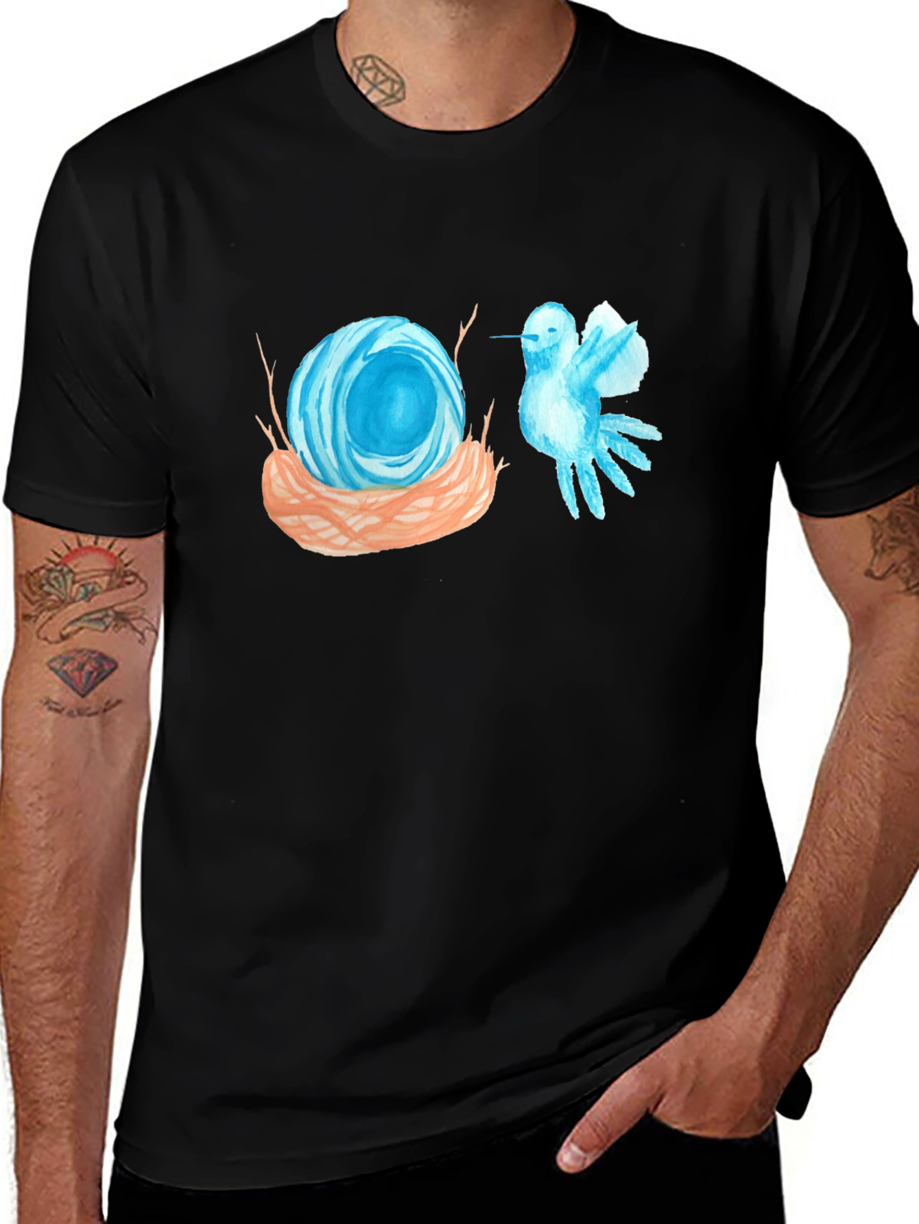 Nest & Bird Graphic Tee - Artsy Black T-Shirt