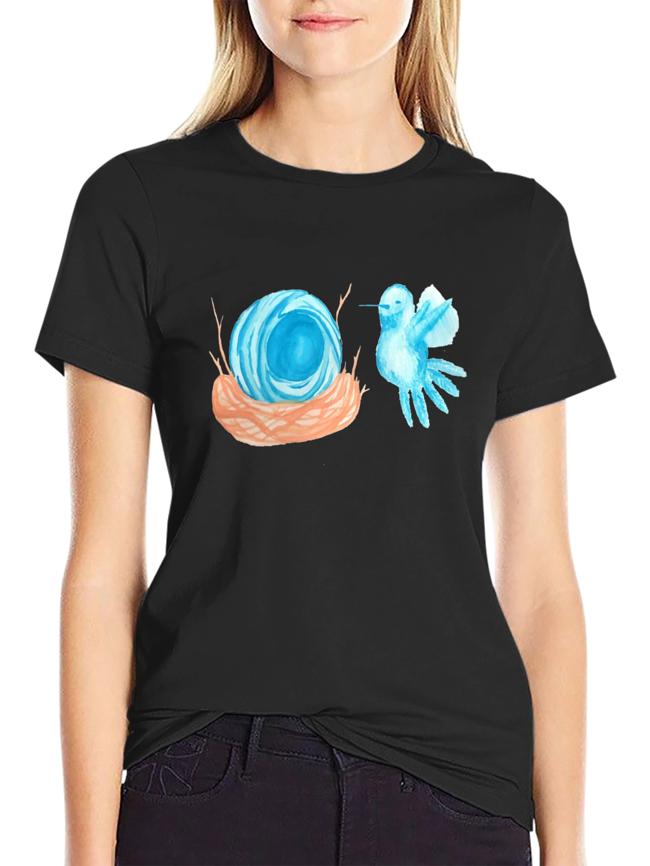 Nest & Bird Graphic Tee - Artsy Black T-Shirt