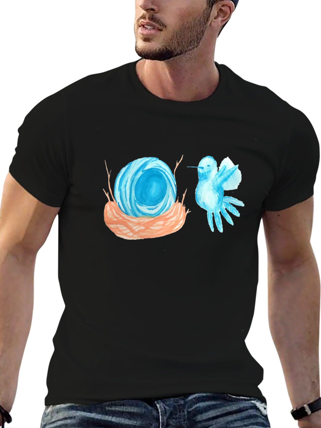 Nest & Bird Graphic Tee - Artsy Black T-Shirt