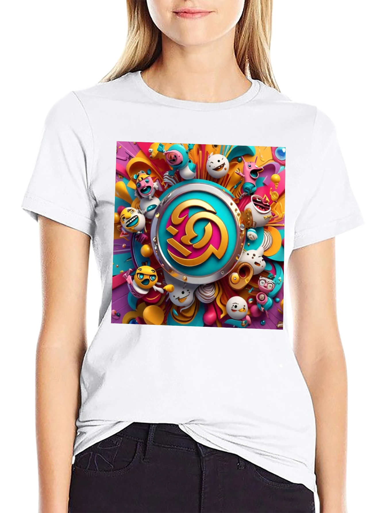 Vibrant Cartoon Graphic Print Black Tee