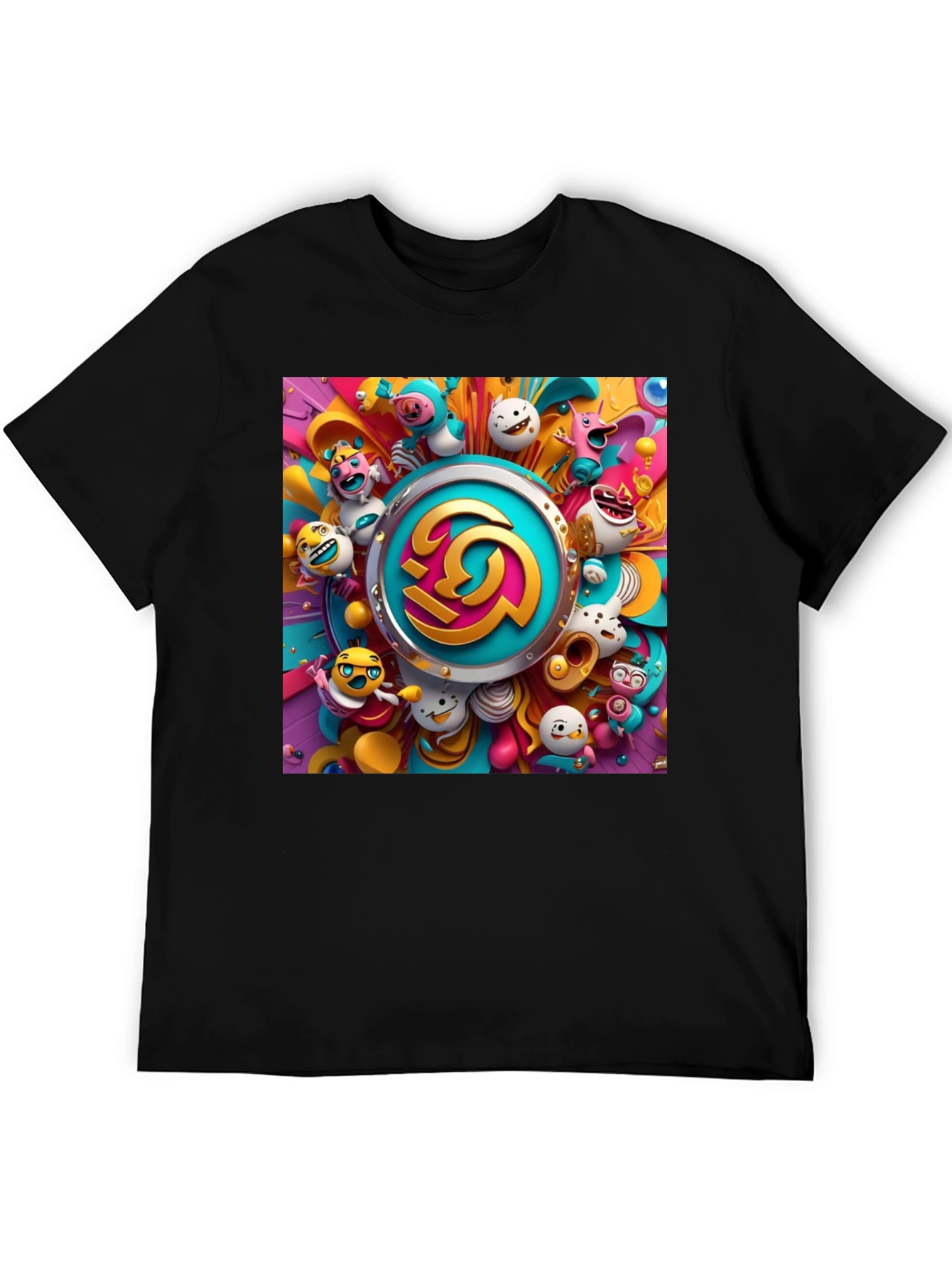 Vibrant Cartoon Graphic Print Black Tee
