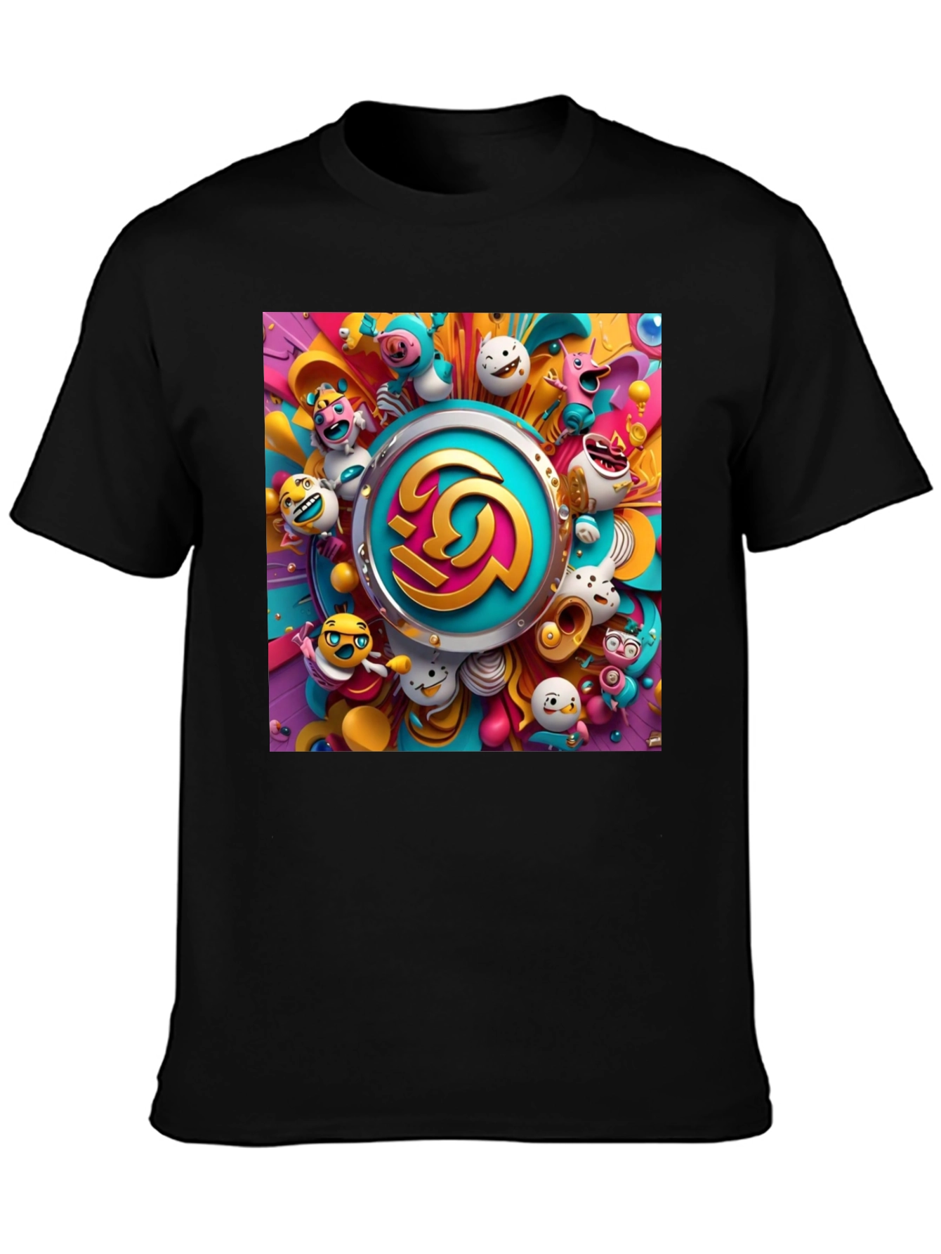 Vibrant Cartoon Graphic Print Black Tee
