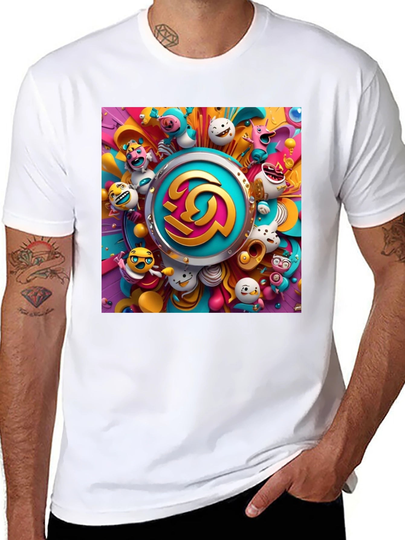 Vibrant Cartoon Graphic Print Black Tee