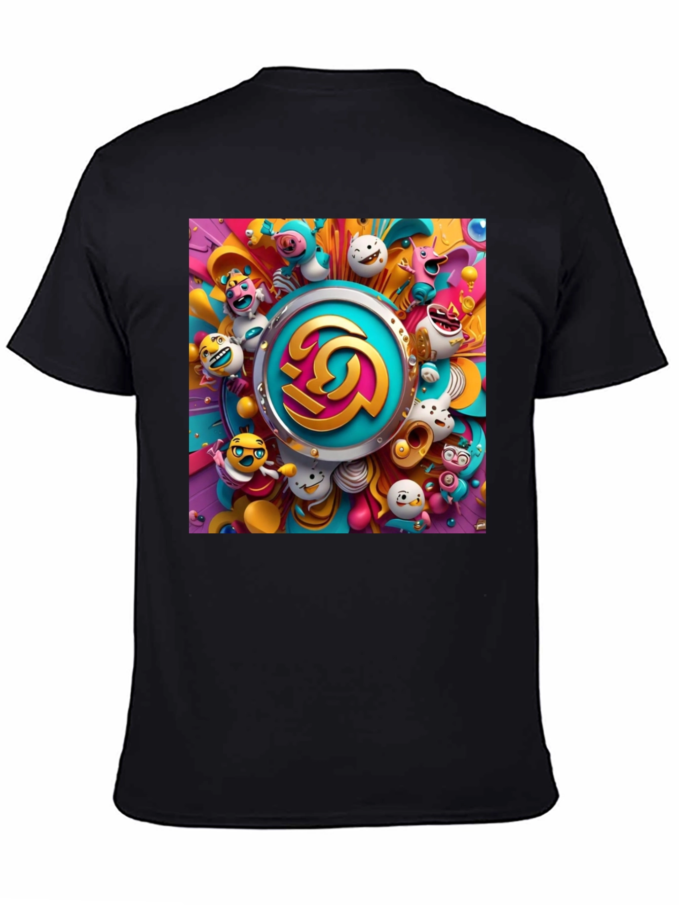 Vibrant Cartoon Graphic Print Black Tee