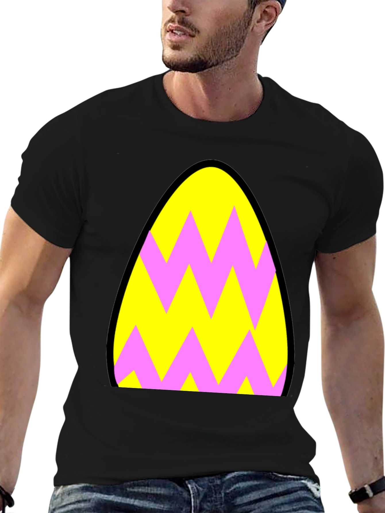 Funky Zigzag Egg T-Shirt - Black Cotton Tee