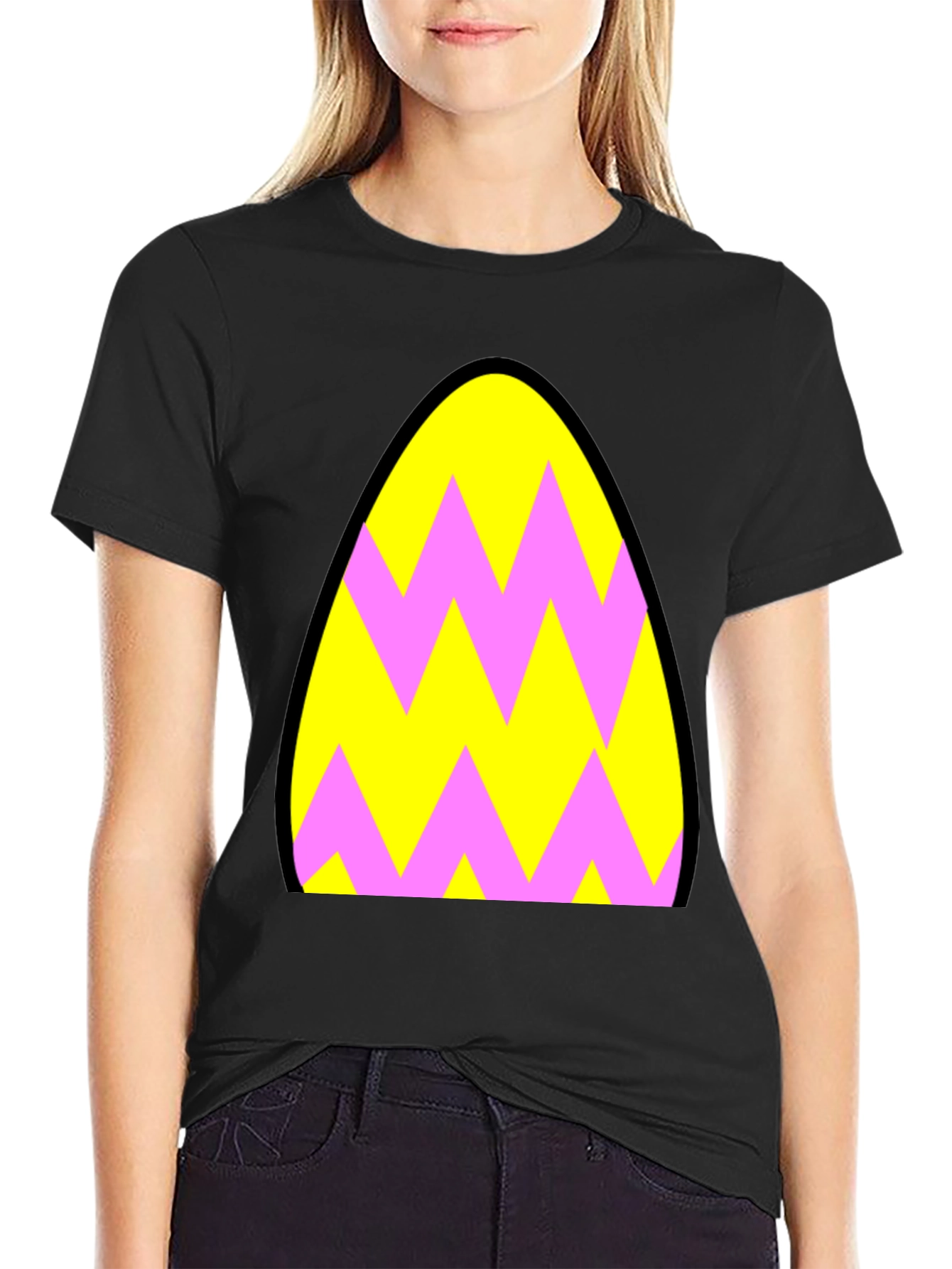 Funky Zigzag Egg T-Shirt - Black Cotton Tee