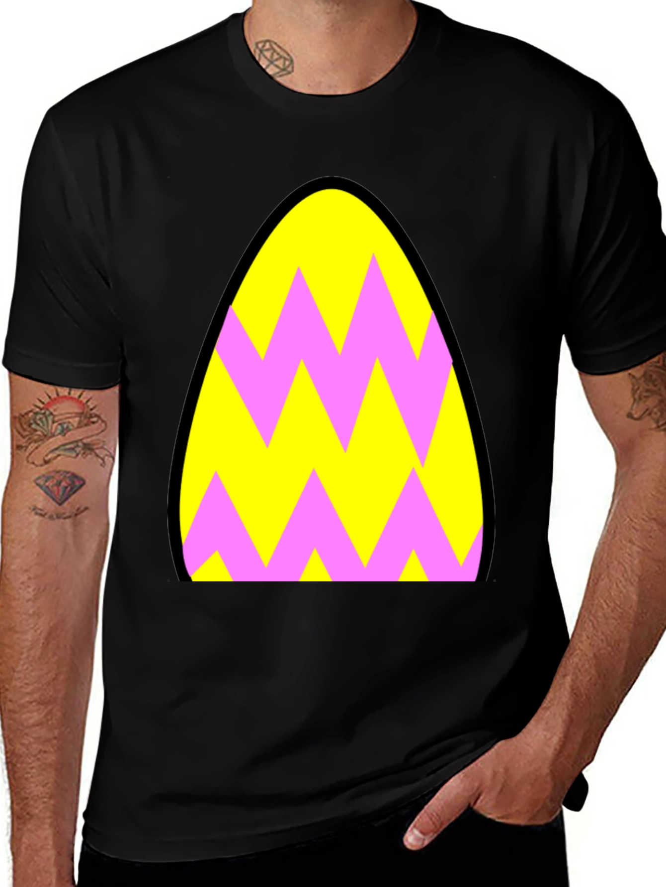 Funky Zigzag Egg T-Shirt - Black Cotton Tee