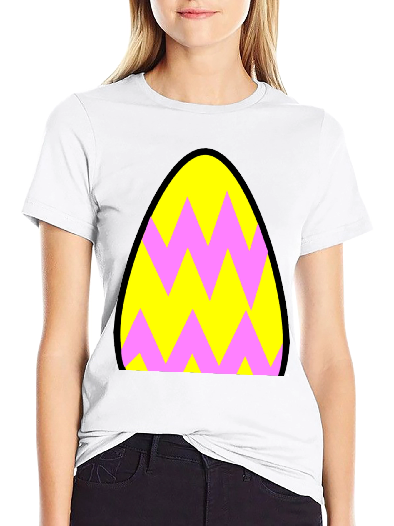 Funky Zigzag Egg T-Shirt - Black Cotton Tee