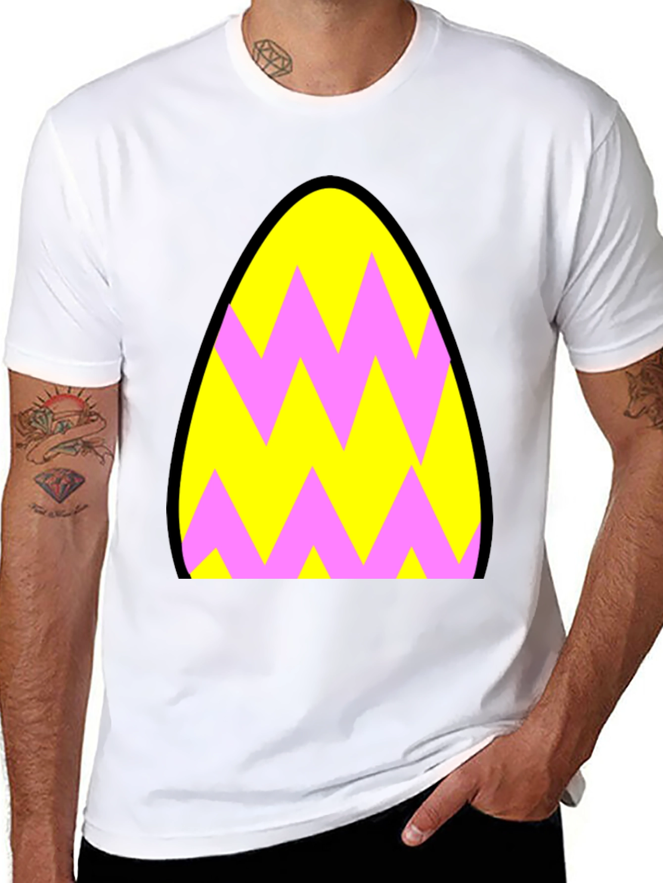Funky Zigzag Egg T-Shirt - Black Cotton Tee