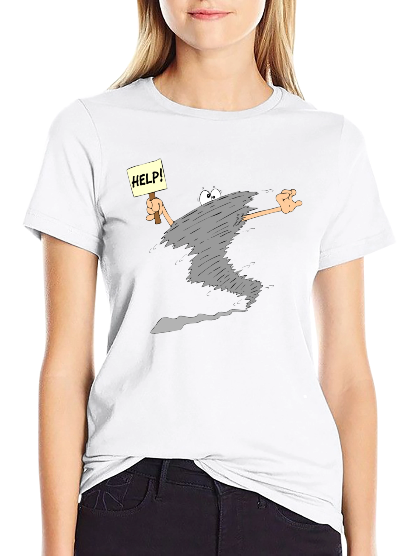 Cartoon Tornado Help! T-Shirt - Black