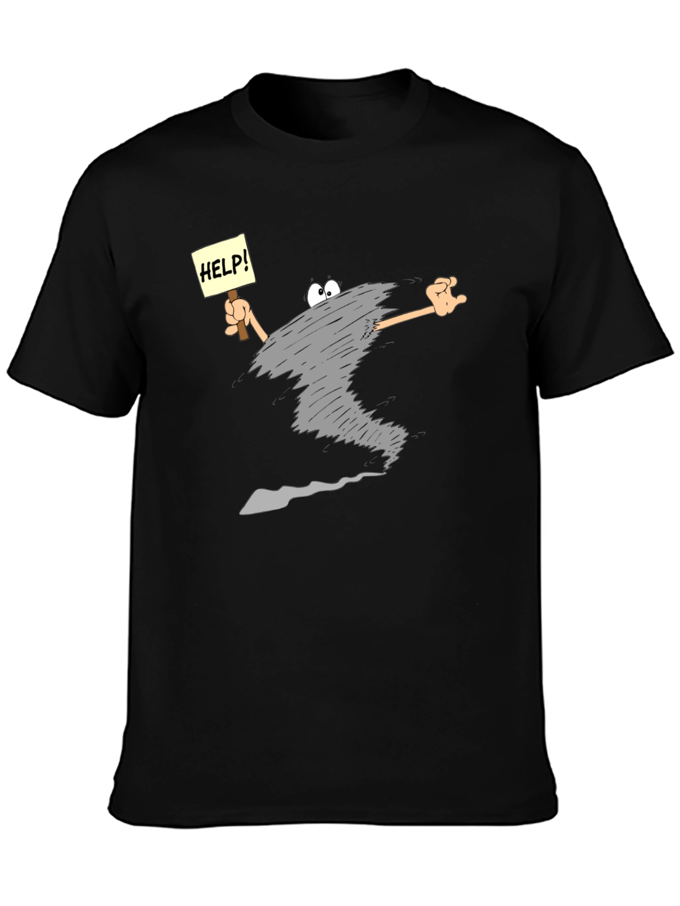 Cartoon Tornado Help! T-Shirt - Black