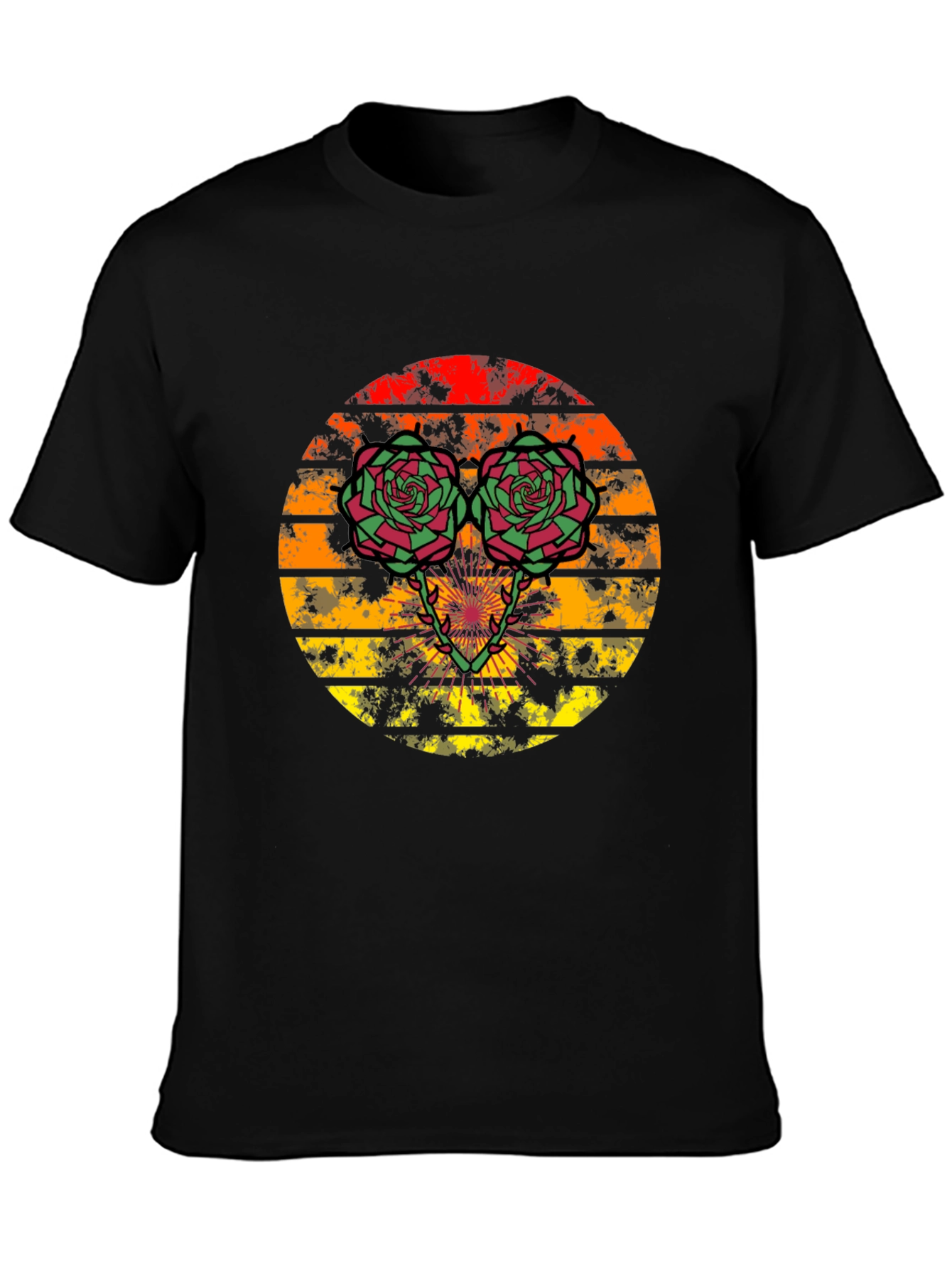 Retro Floral Graphic Tee - Sunset Rose Design