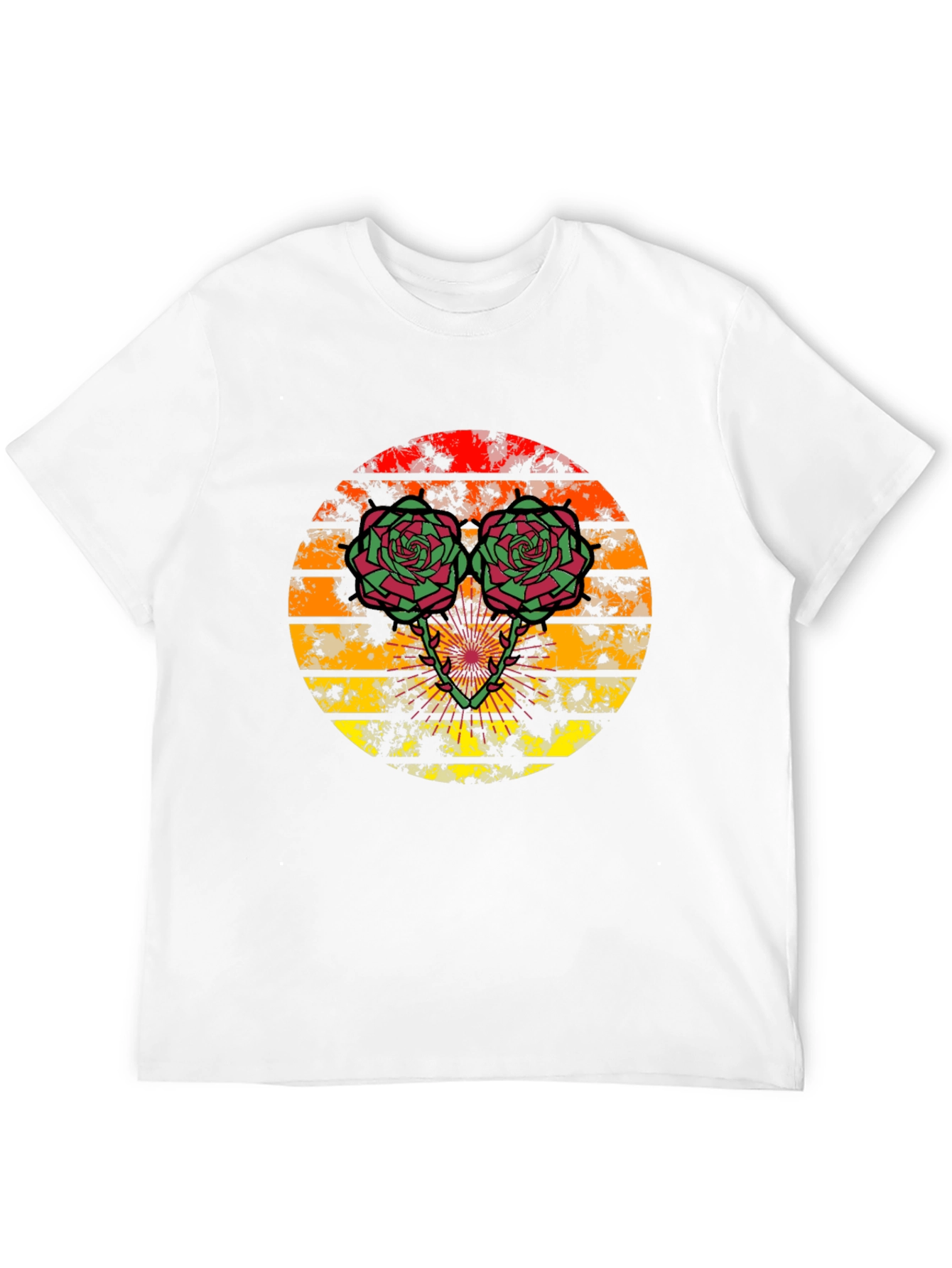 Retro Floral Graphic Tee - Sunset Rose Design