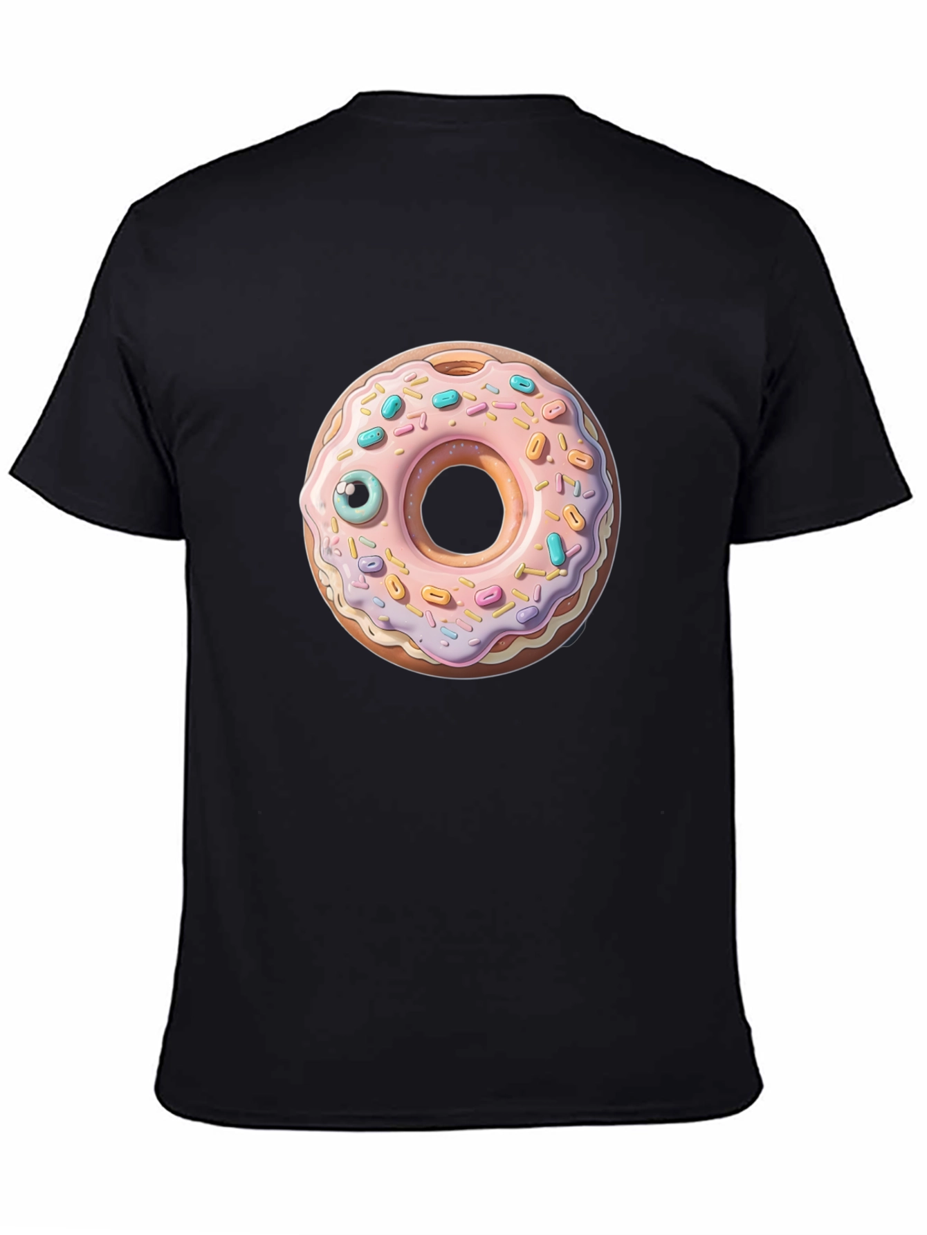 Donut with Eye Graphic Tee - Black Cotton Casual