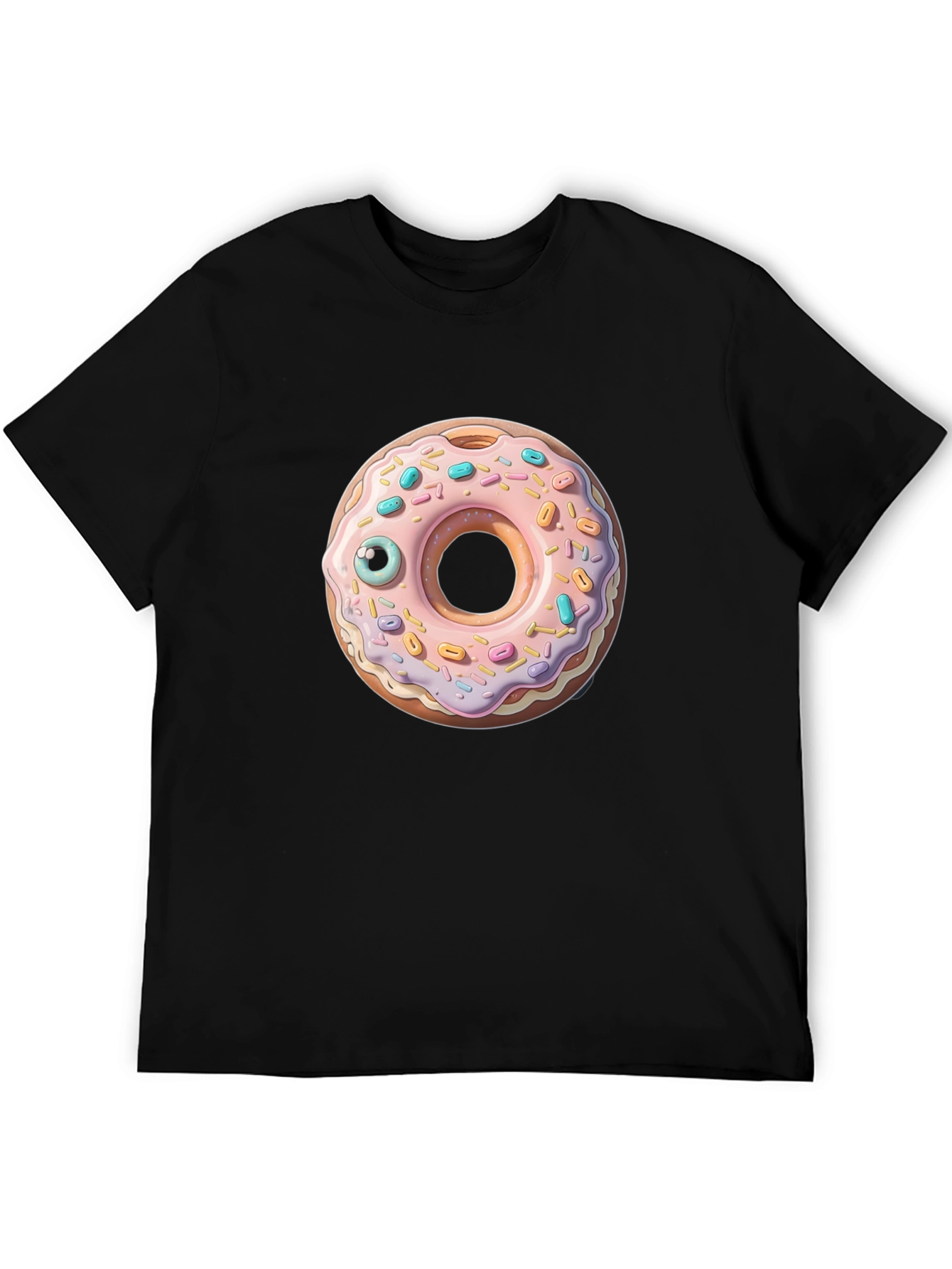 Donut with Eye Graphic Tee - Black Cotton Casual
