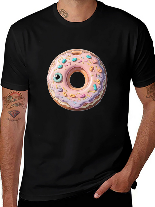 Donut with Eye Graphic Tee - Black Cotton Casual