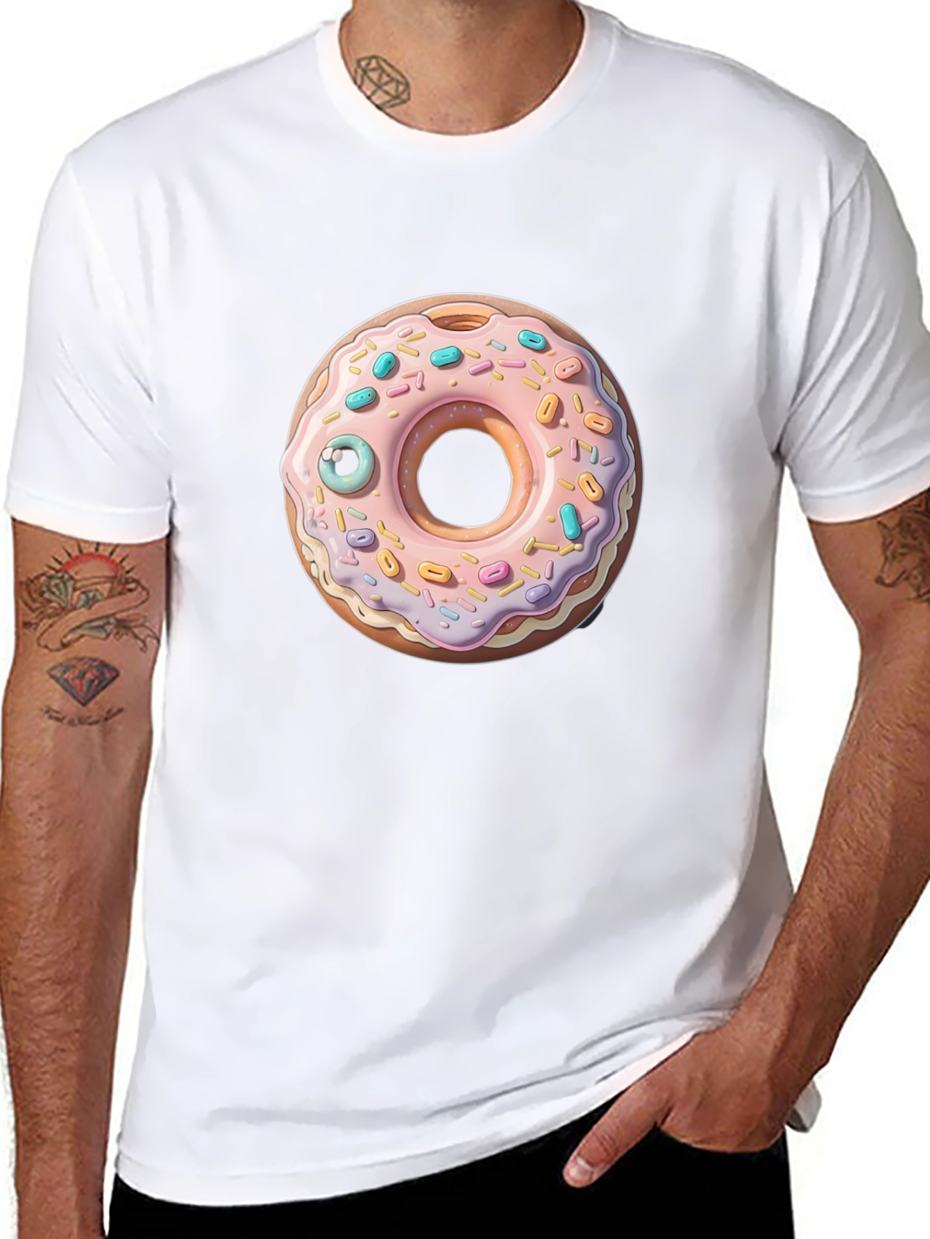Donut with Eye Graphic Tee - Black Cotton Casual