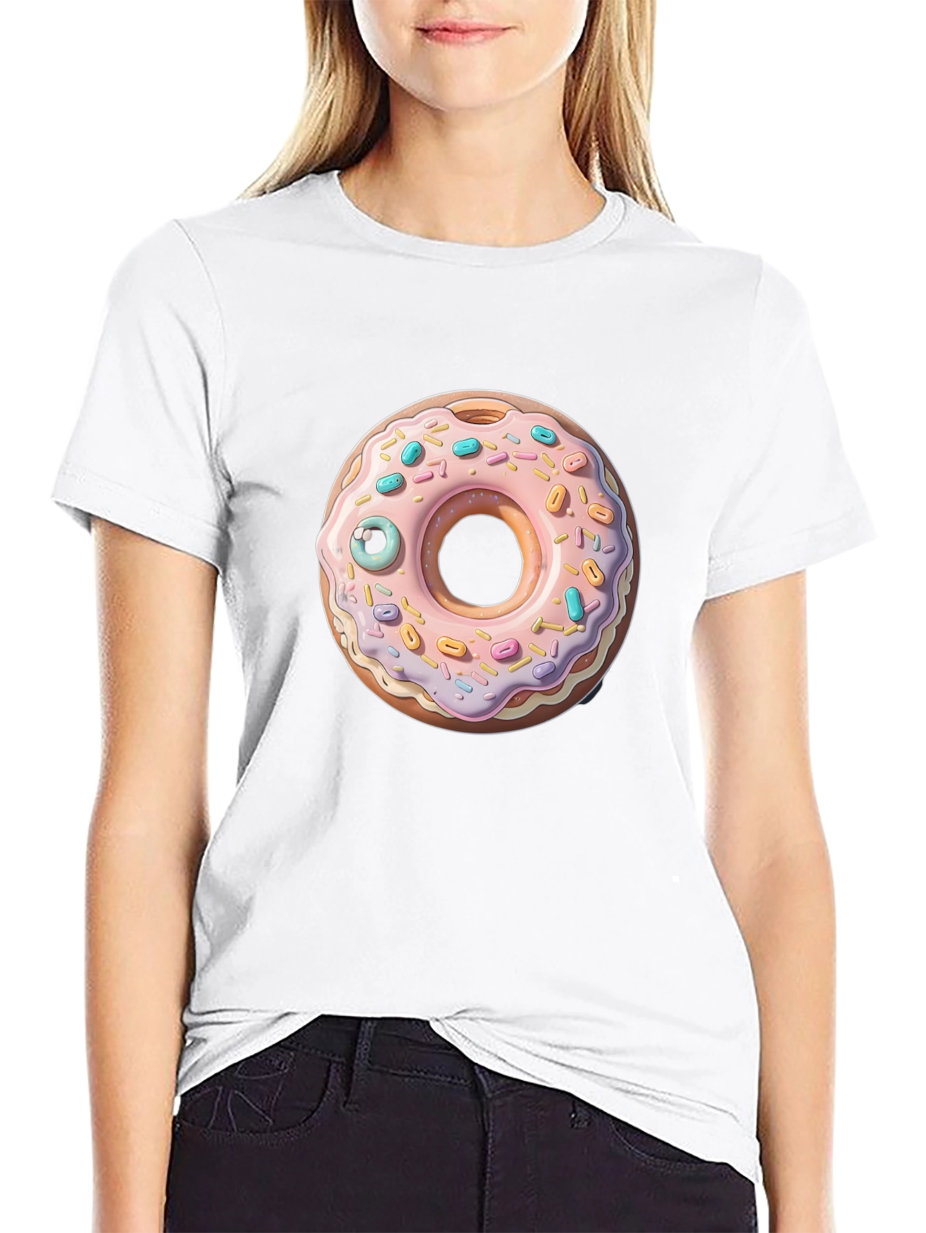 Donut with Eye Graphic Tee - Black Cotton Casual
