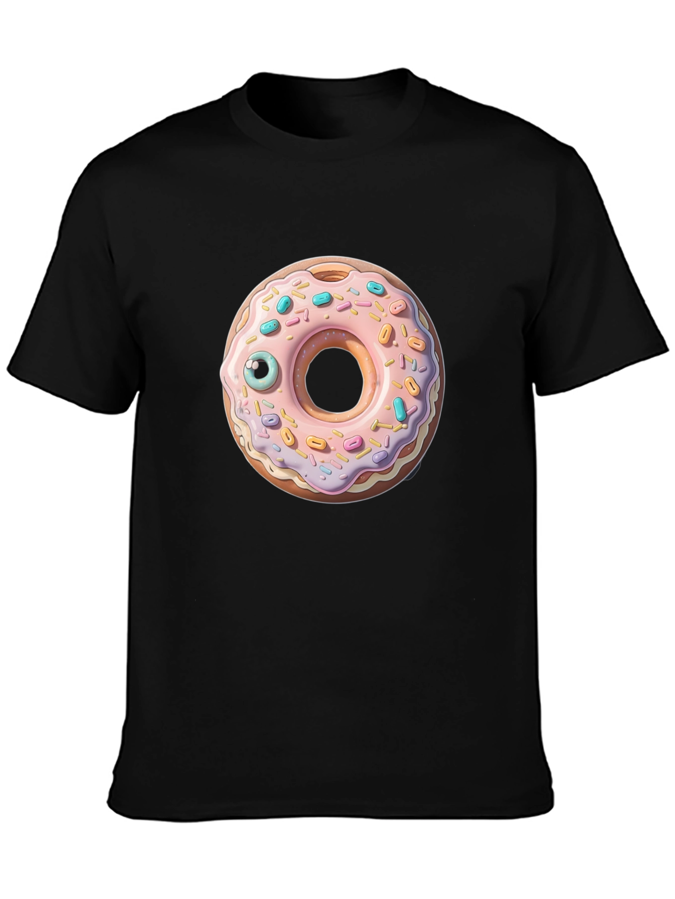 Donut with Eye Graphic Tee - Black Cotton Casual
